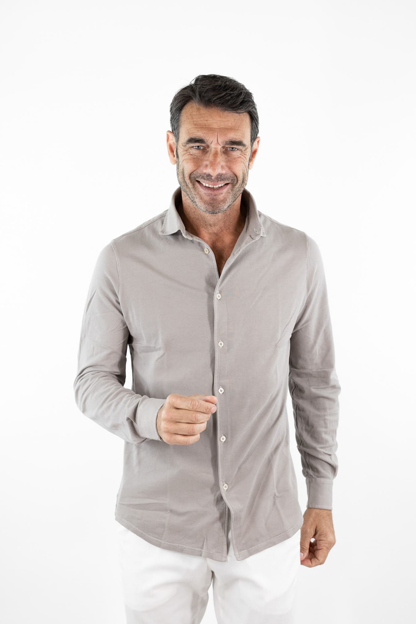 FEDELI Camicia "Steven" SuperLight Piquet Tortora