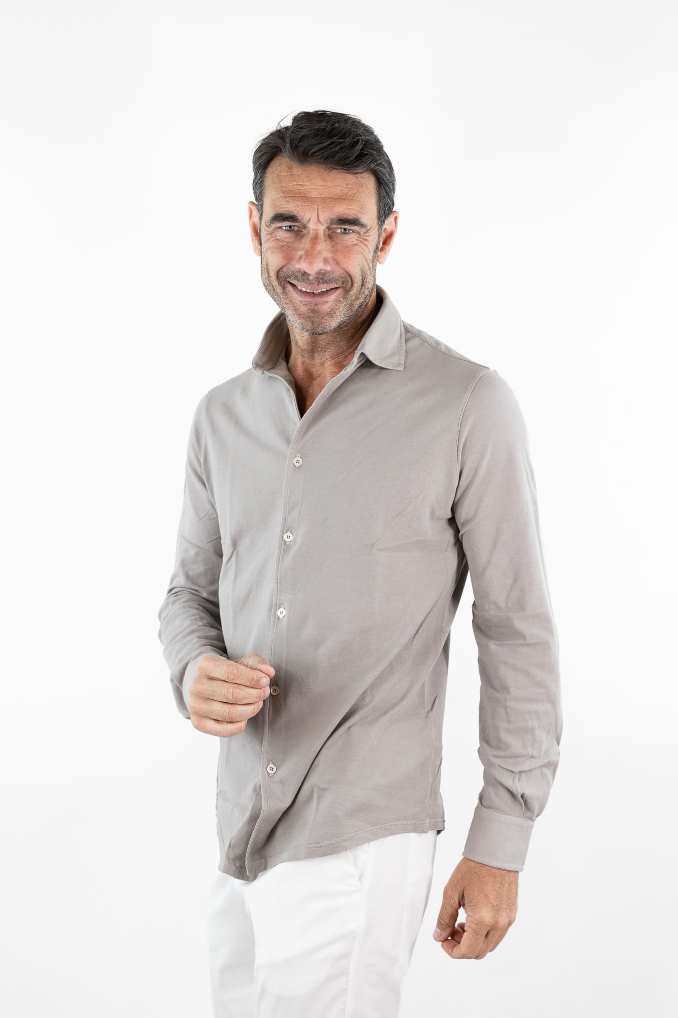 FEDELI Camicia "Steven" SuperLight Piquet Tortora