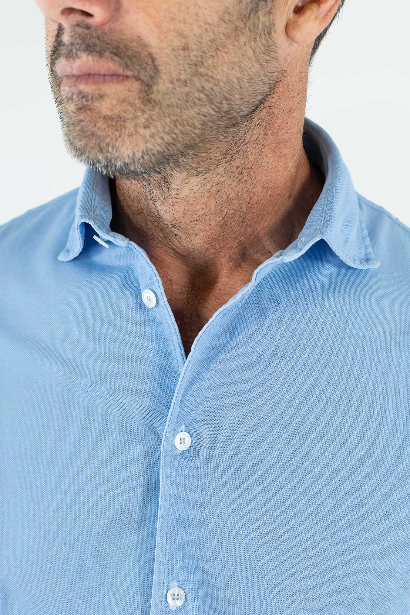 FEDELI Camicia "Steven" SuperLight Piquet Azzurro