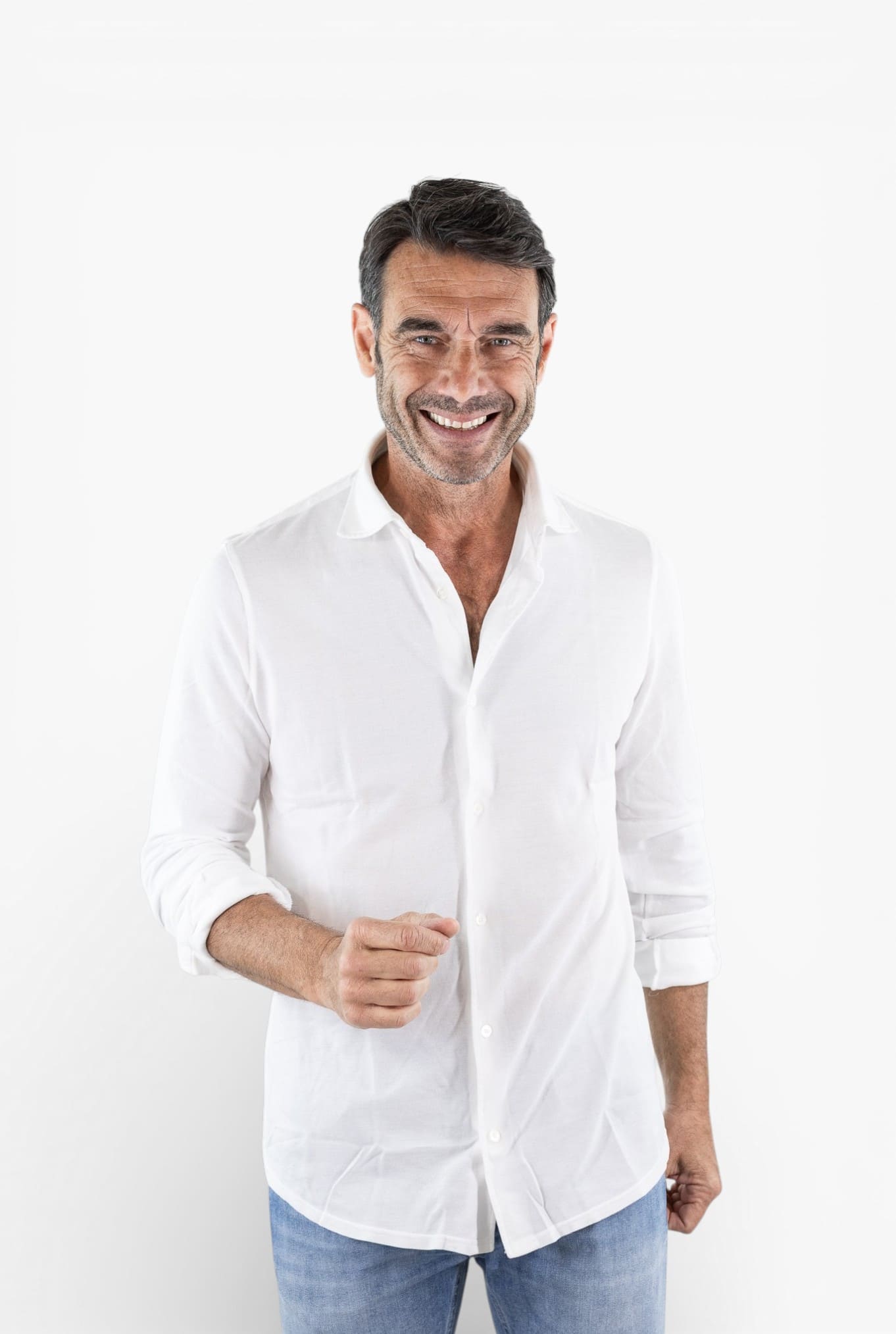FEDELI Camicia "Steven" SuperLight Piquet Bianco