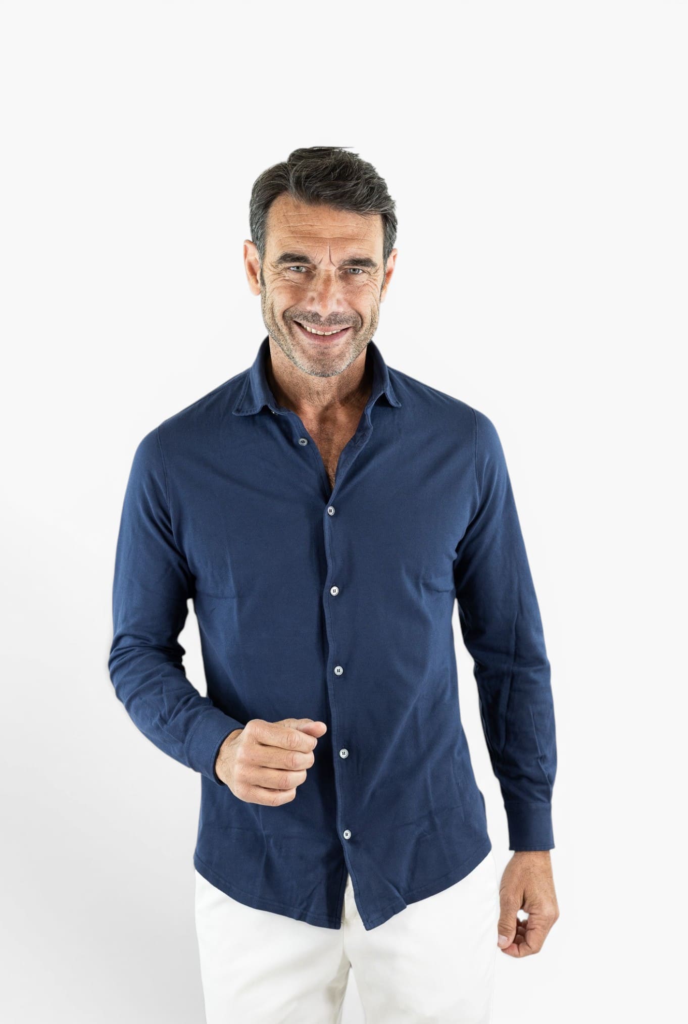 FEDELI Camicia "Steven" SuperLight Piquet Blu