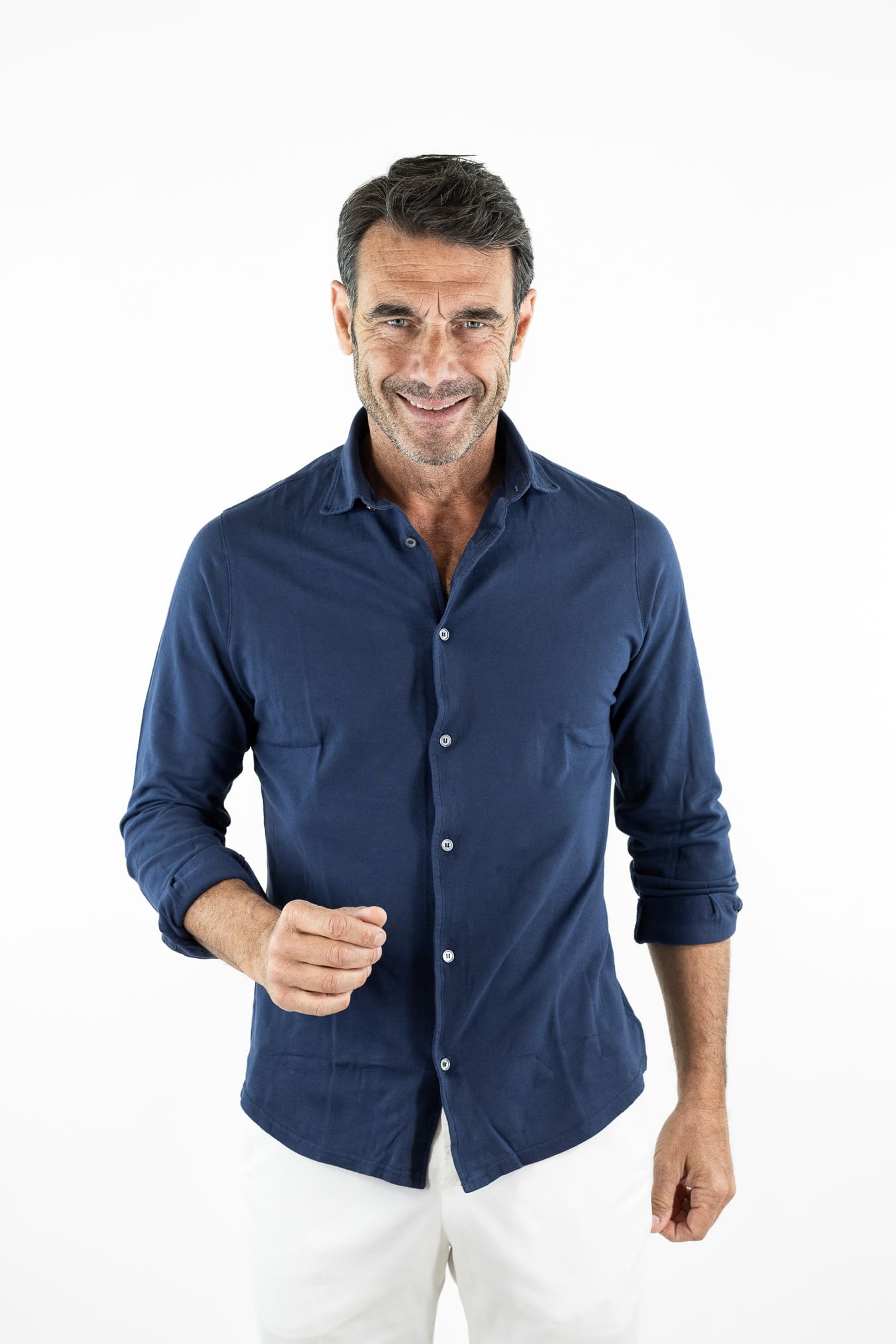 FEDELI Camicia "Steven" SuperLight Piquet Blu