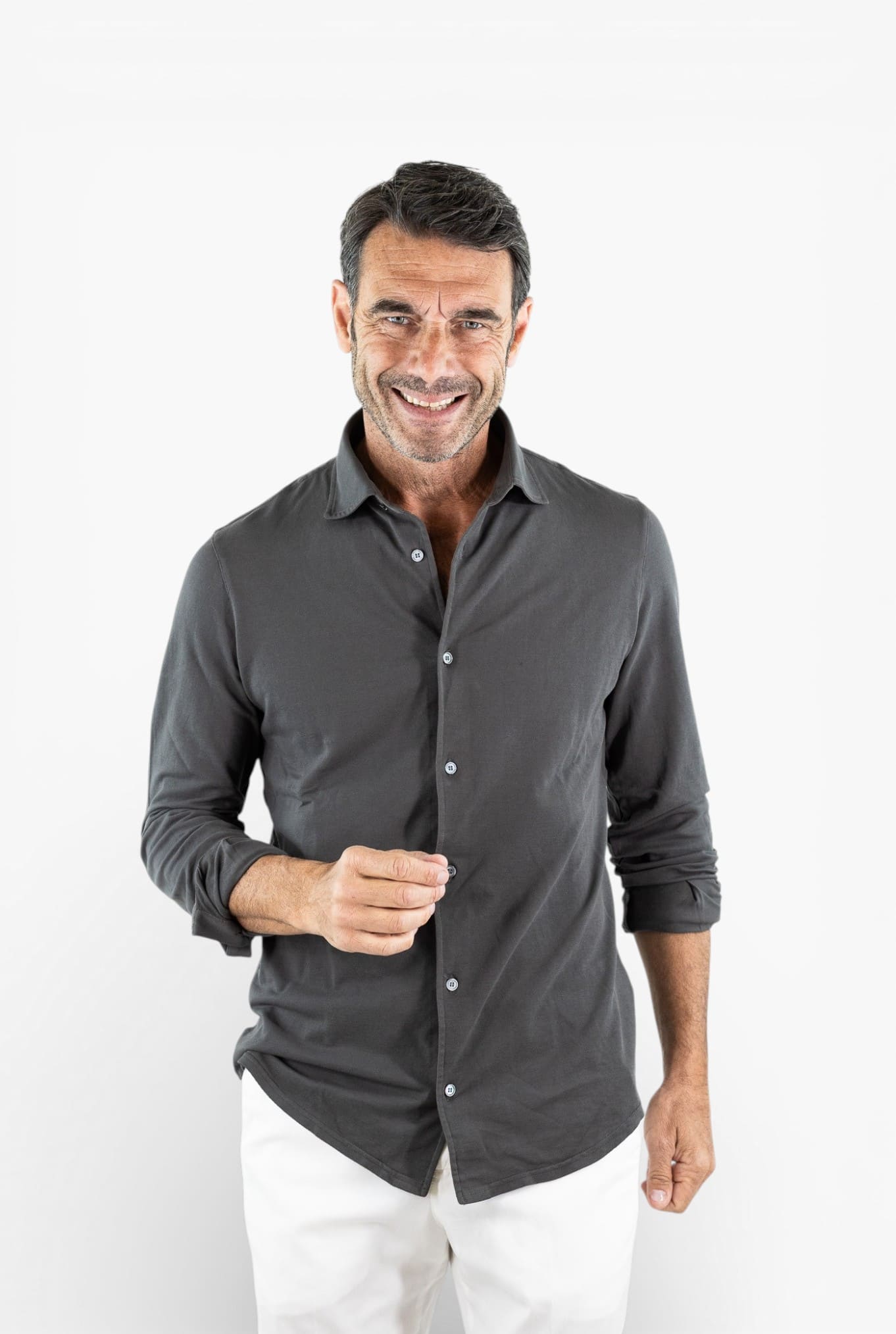 FEDELI Camicia "Steven" SuperLight Piquet Grigio