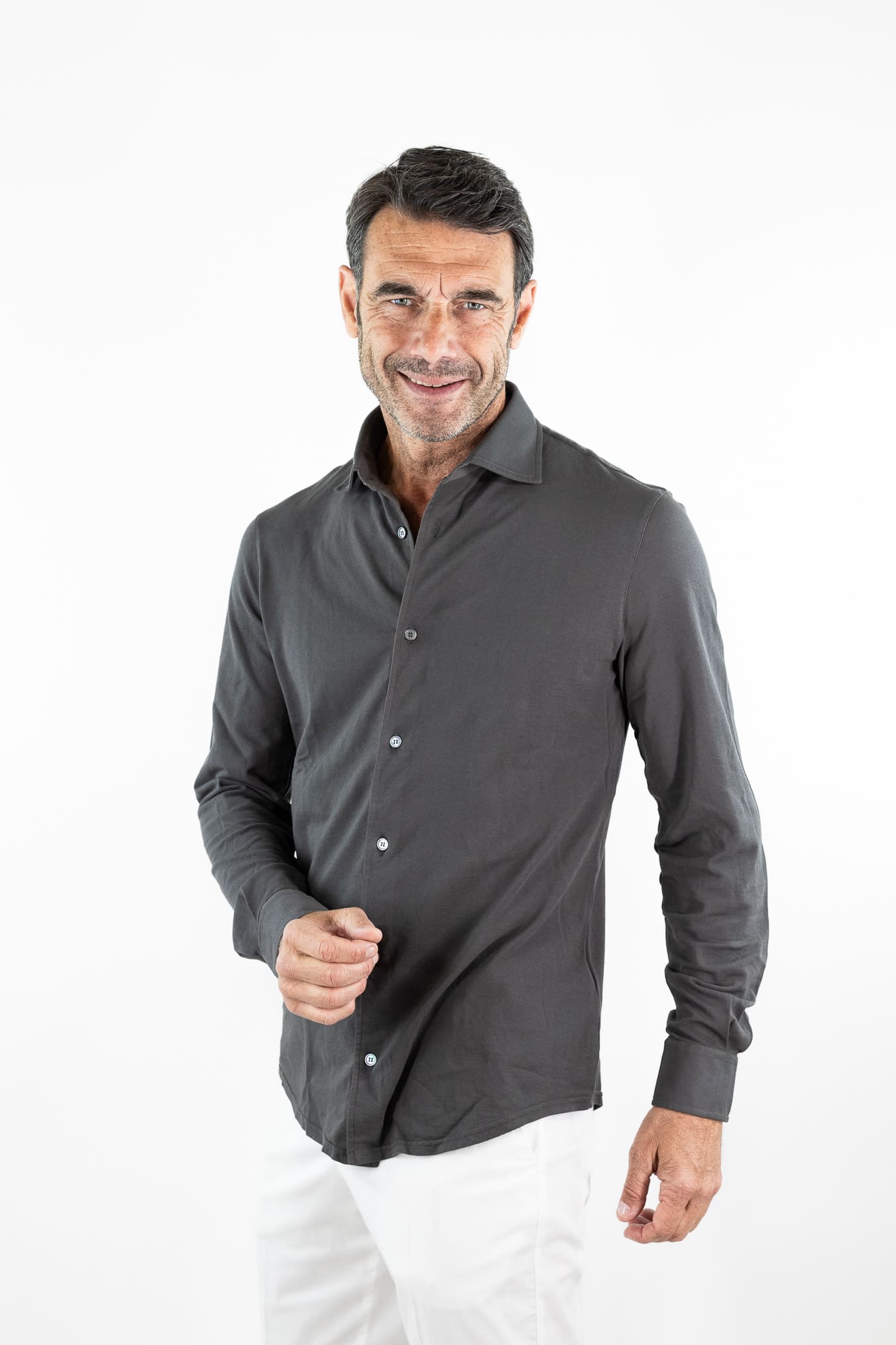 FEDELI Camicia "Steven" SuperLight Piquet Grigio
