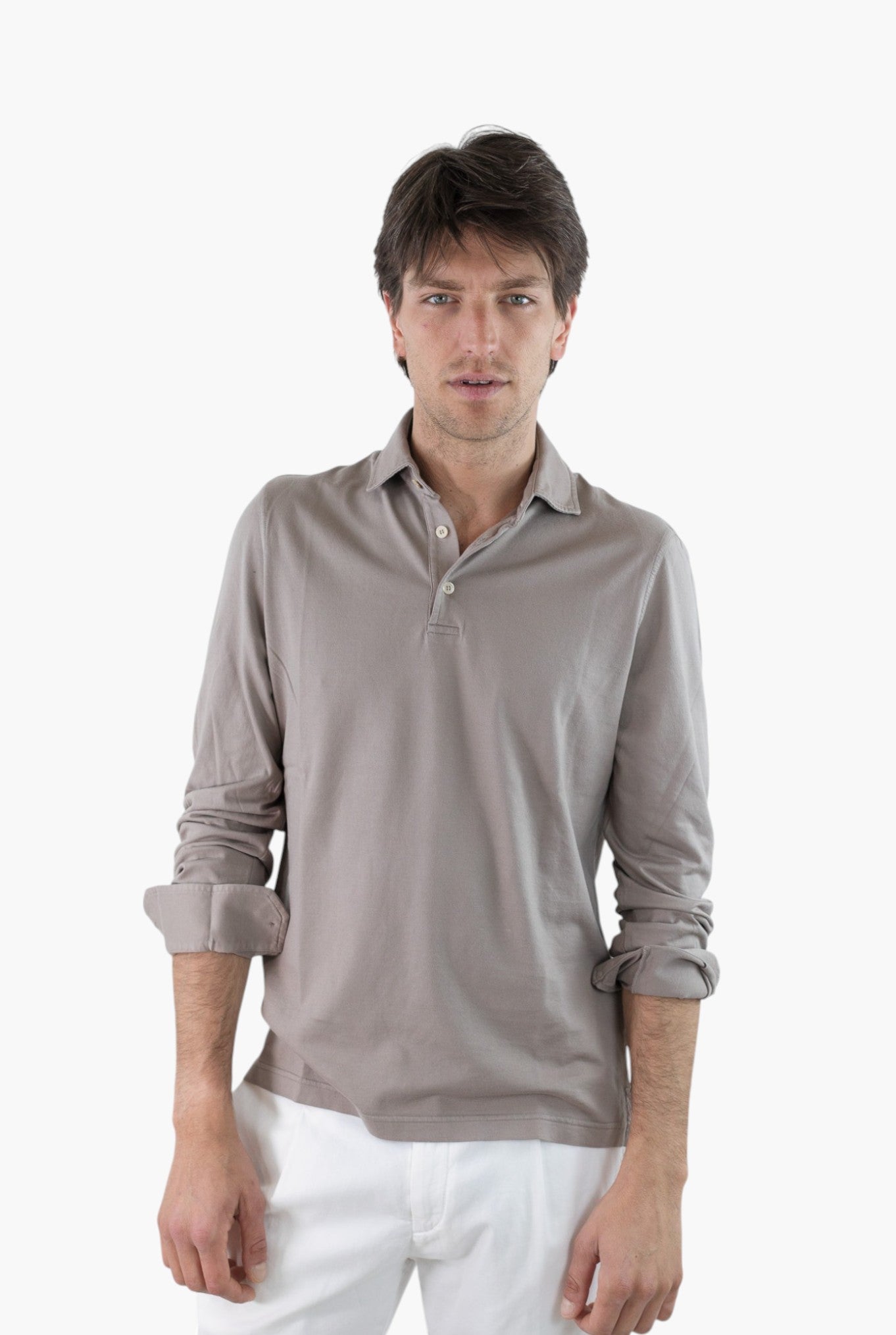 FEDELI Polo Maniche Lunghe Jersey Cotone Tortora