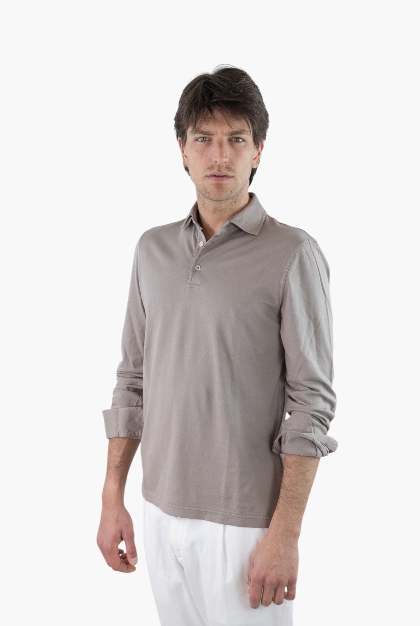 FEDELI Polo Maniche Lunghe Jersey Cotone Tortora