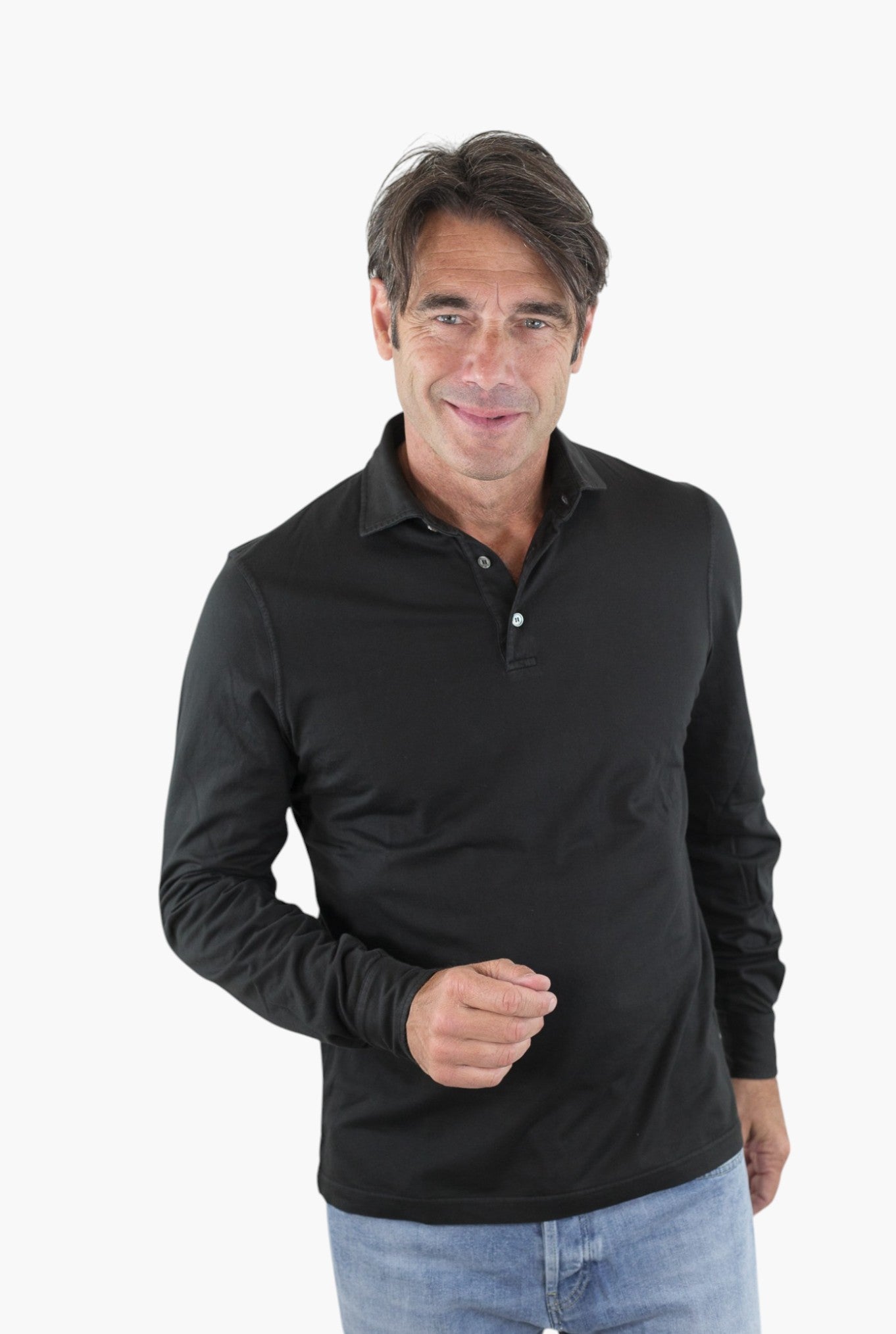 FEDELI Polo Maniche Lunghe Jersey Cotone Nero