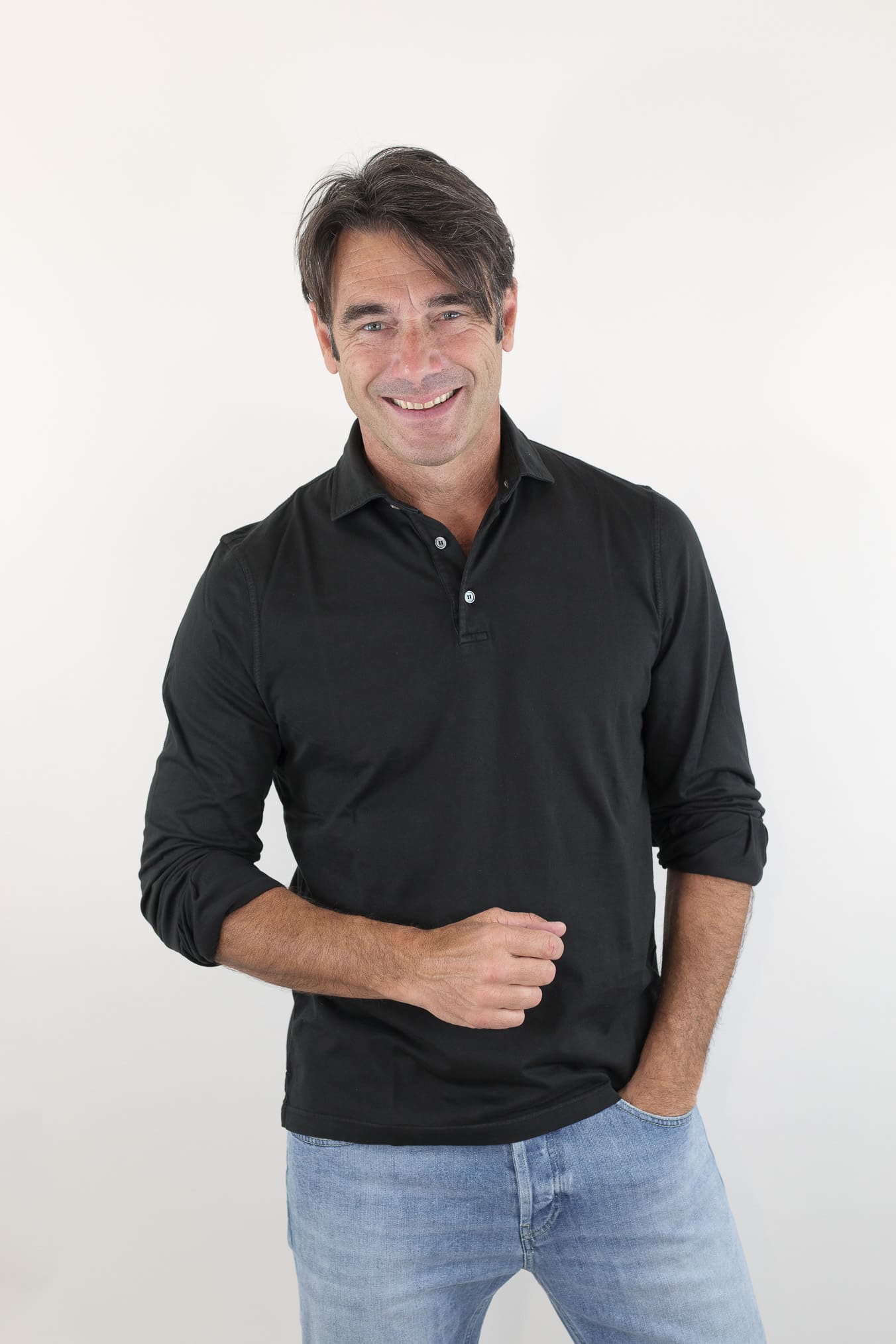 FEDELI Polo Maniche Lunghe Jersey Cotone Nero