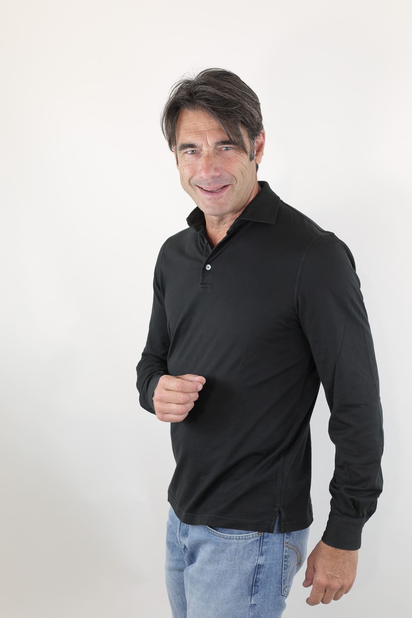 FEDELI Polo Maniche Lunghe Jersey Cotone Nero