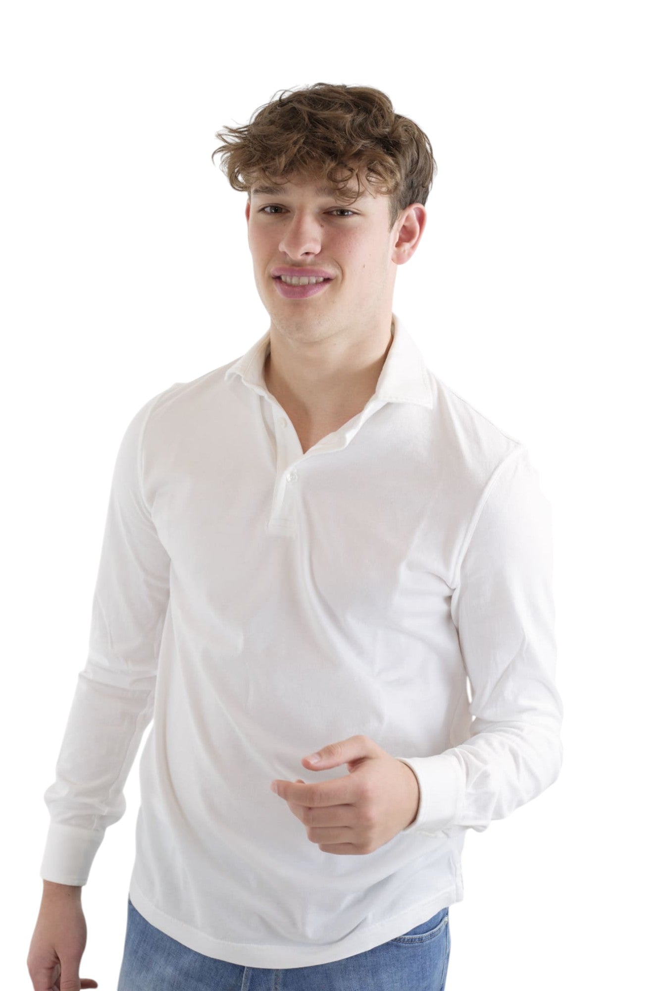 FEDELI Polo Maniche Lunghe Jersey Cotone Bianco