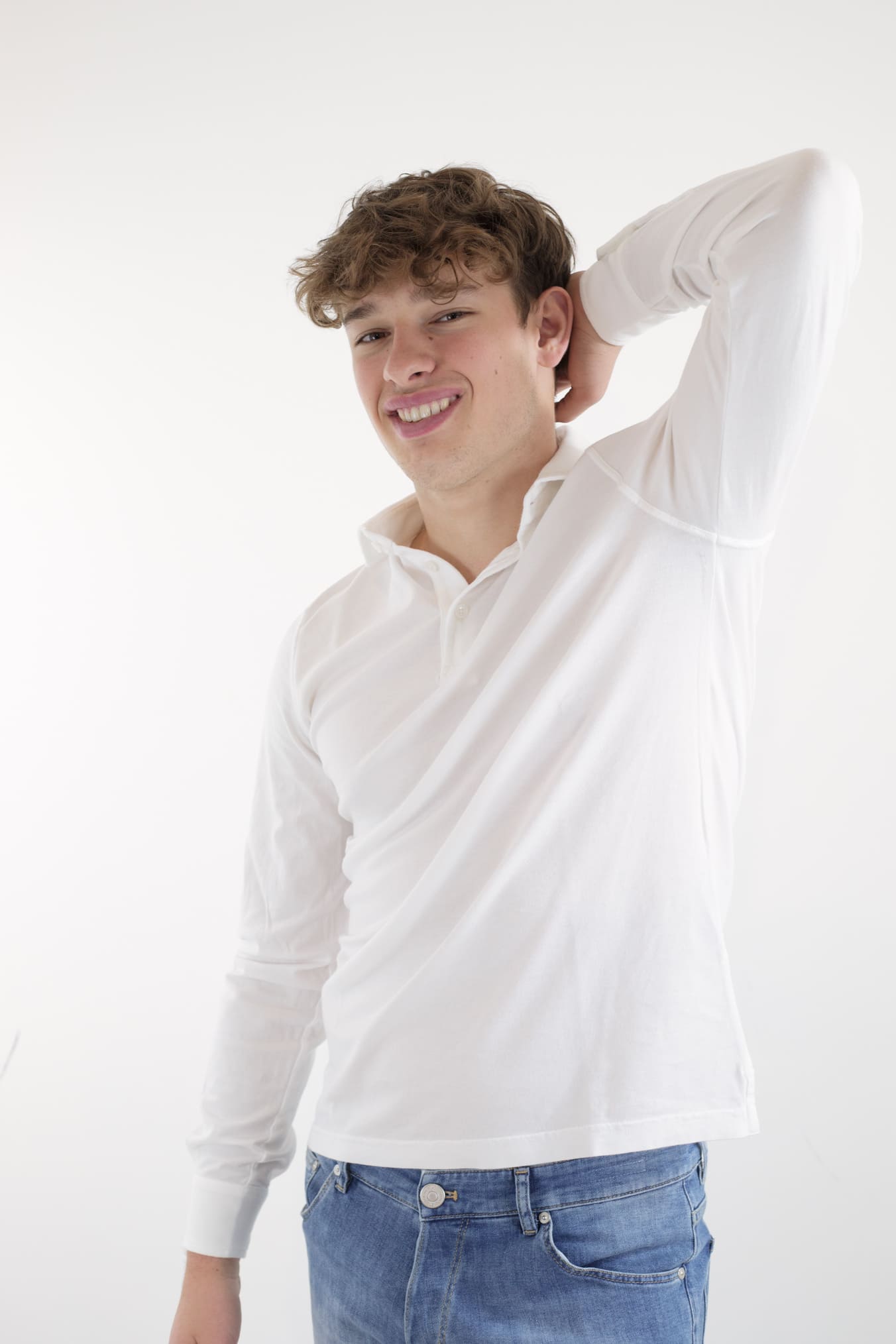 FEDELI Polo Maniche Lunghe Jersey Cotone Bianco