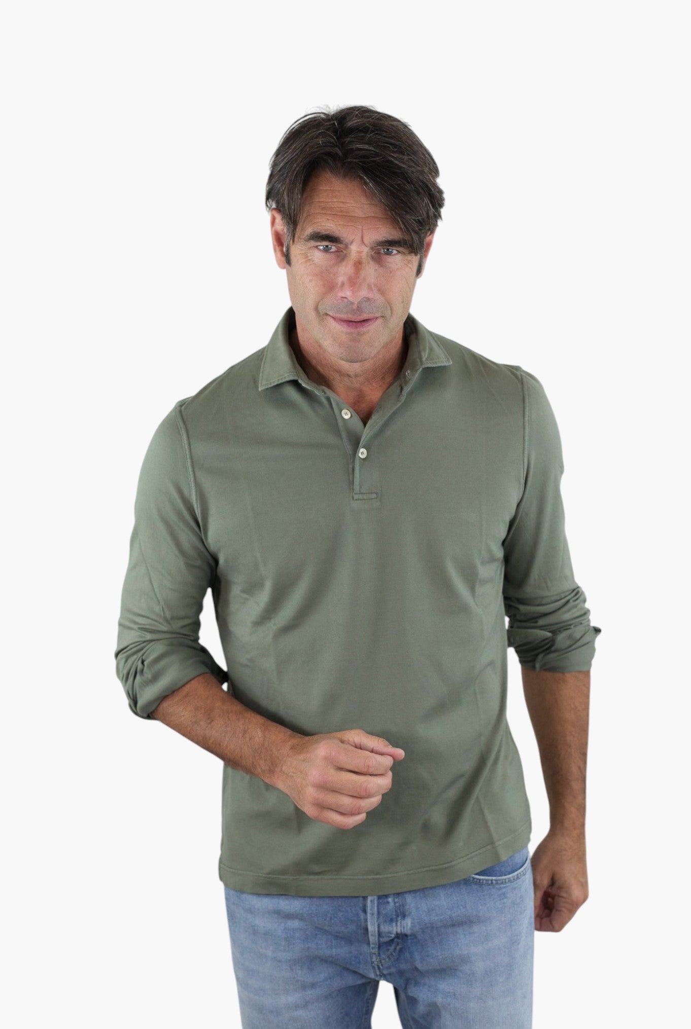 FEDELI Polo Maniche Lunghe Jersey Cotone Verde