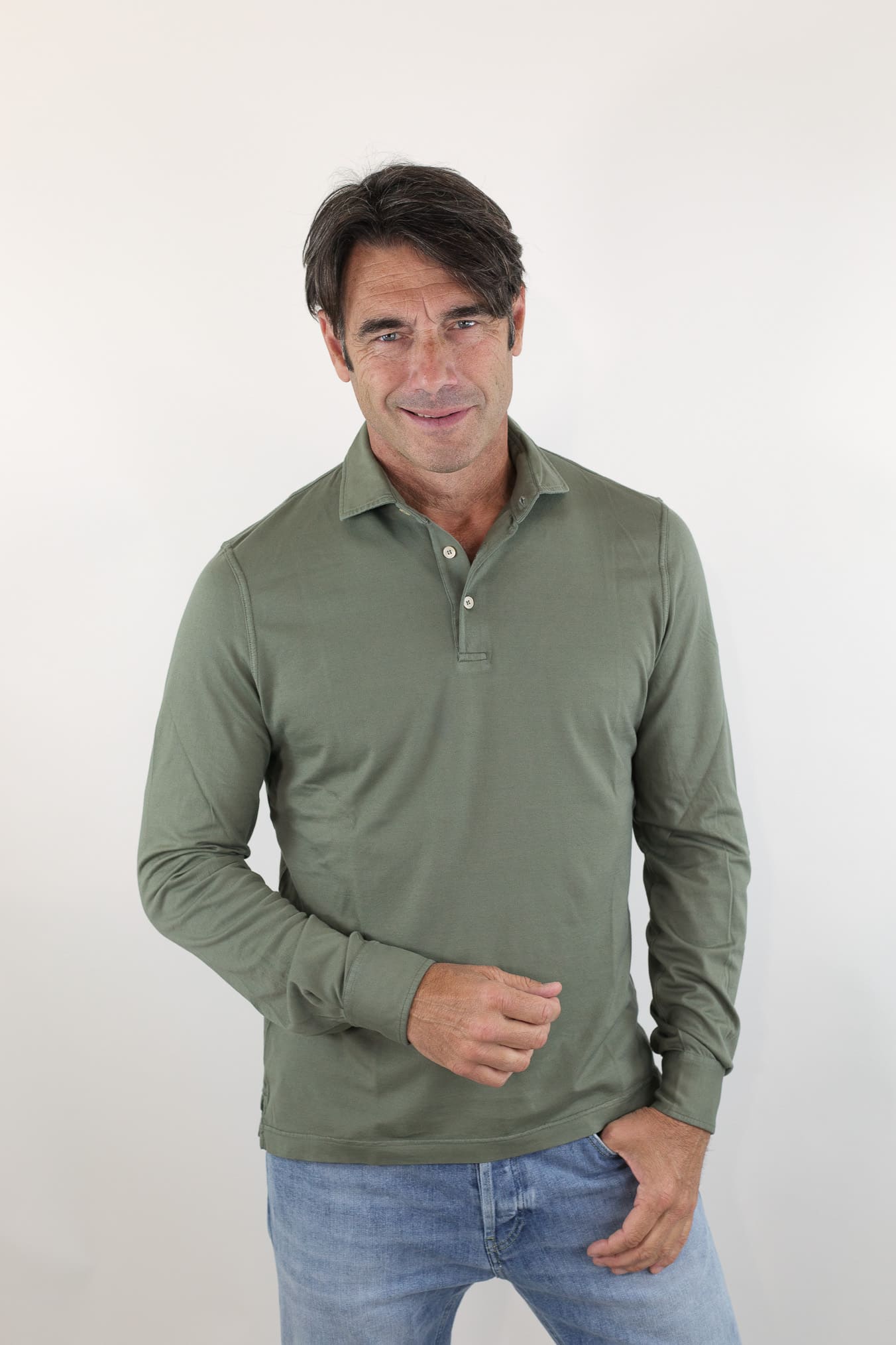 FEDELI Polo Maniche Lunghe Jersey Cotone Verde