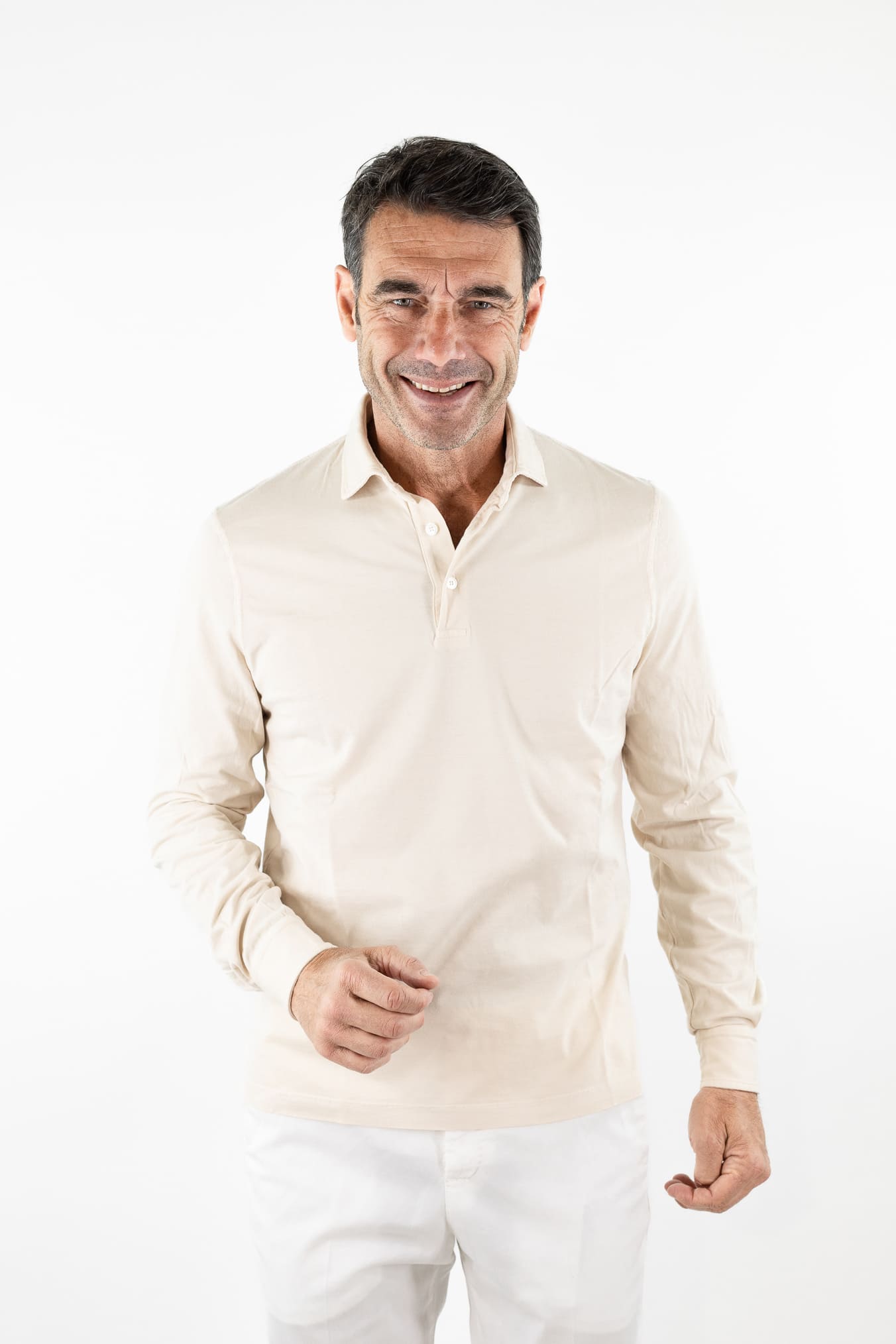 FEDELI Polo "Zero" Jersey Cotone Beige Chiaro