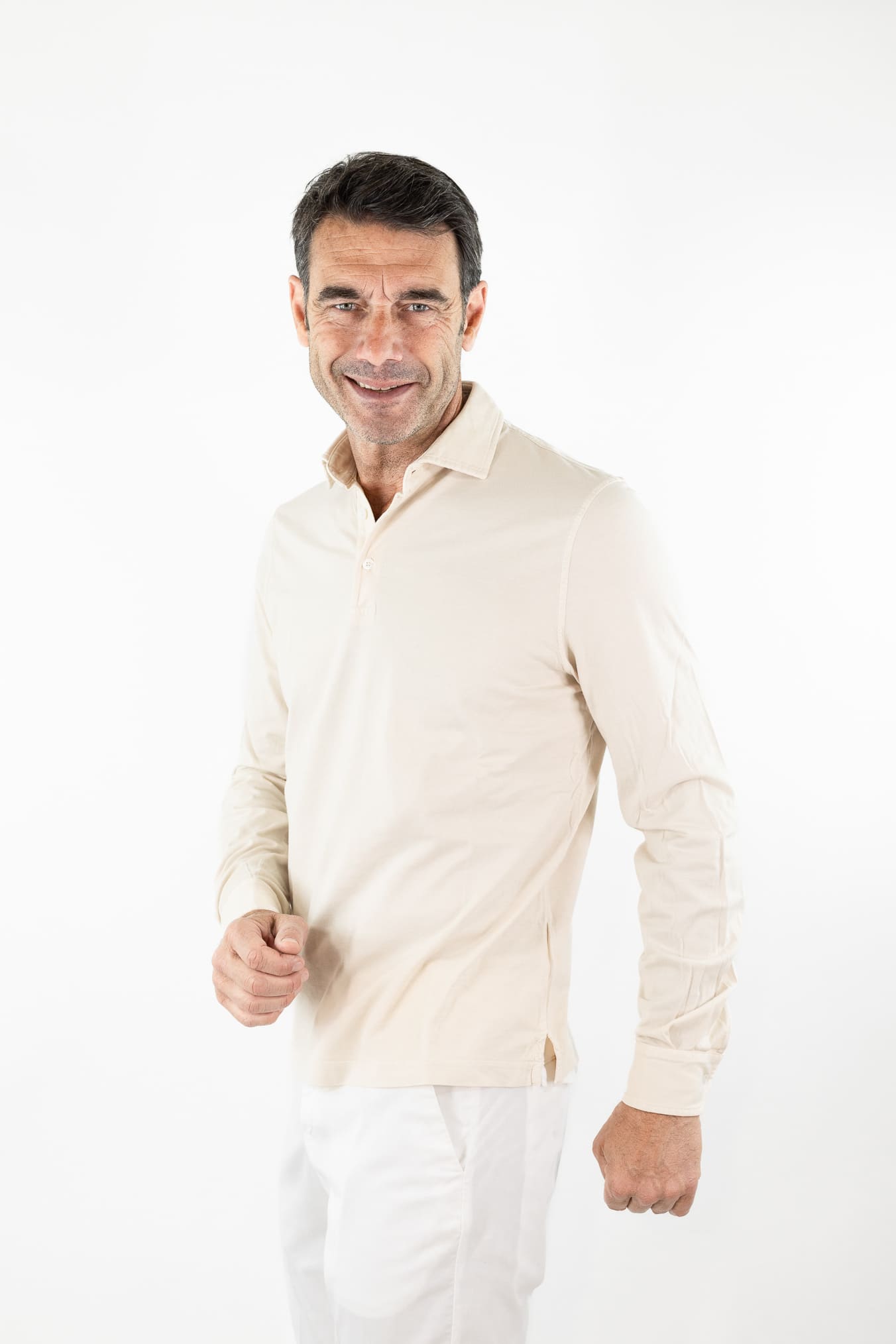 FEDELI Polo "Zero" Jersey Cotone Beige Chiaro