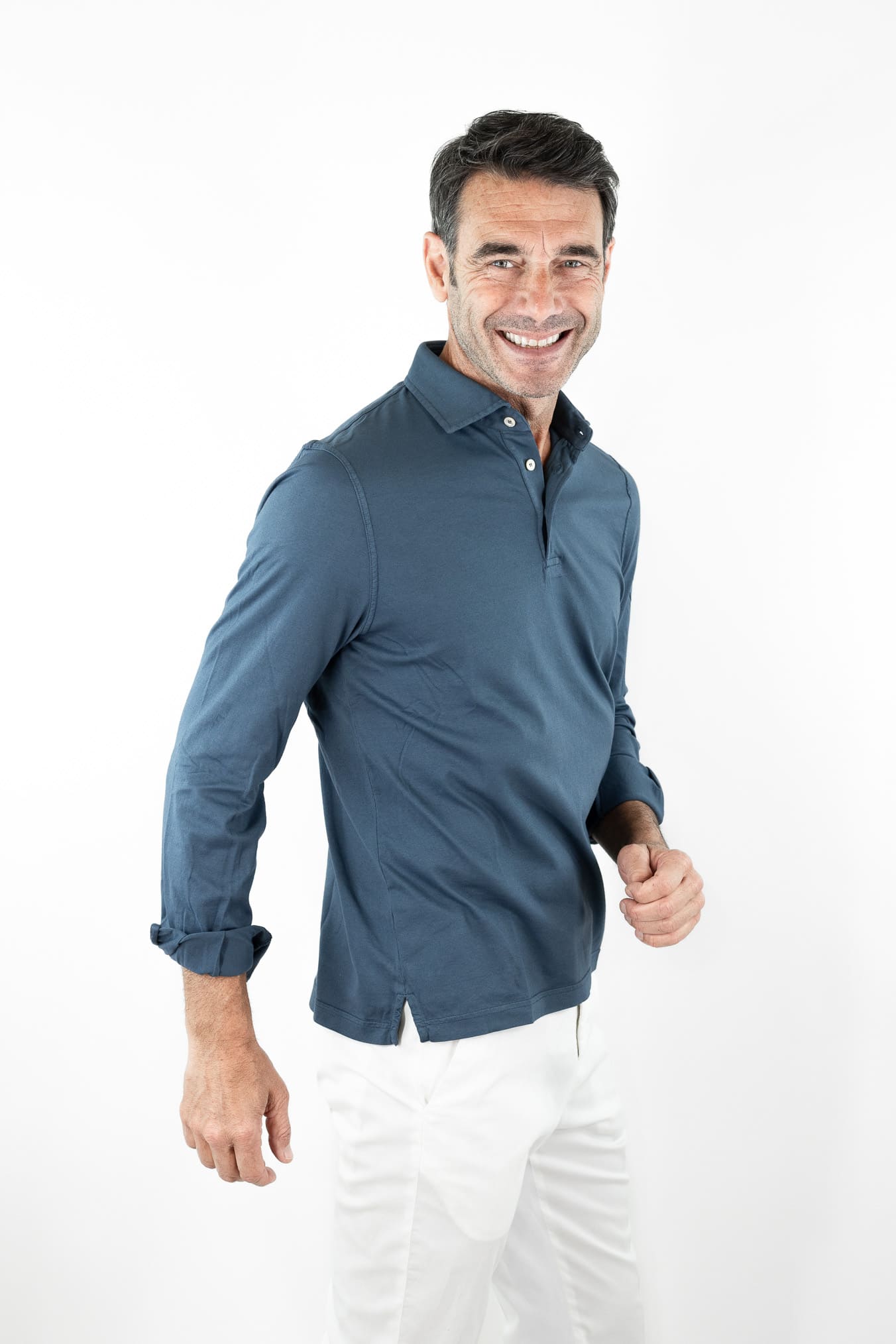 FEDELI Polo "Zero" Jersey Cotone Blu Petrolio