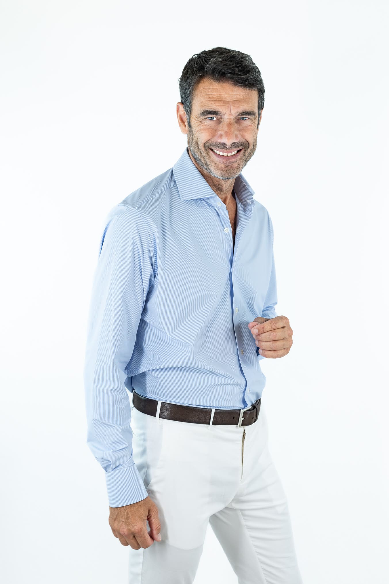 FFF Camicia Active Microfibra Stretch Microrighe Azzurro Chiaro