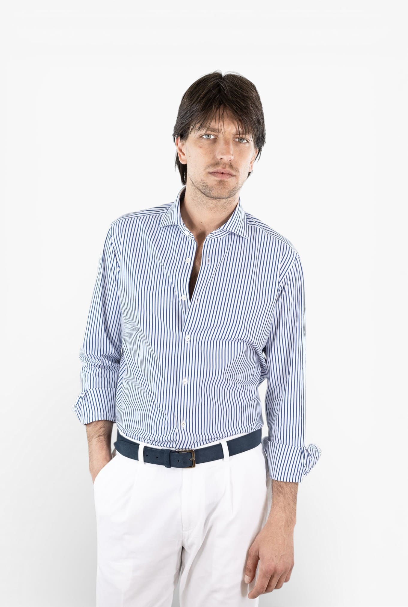 FFF Camicia Active Microfibra Stretch Righe Blu