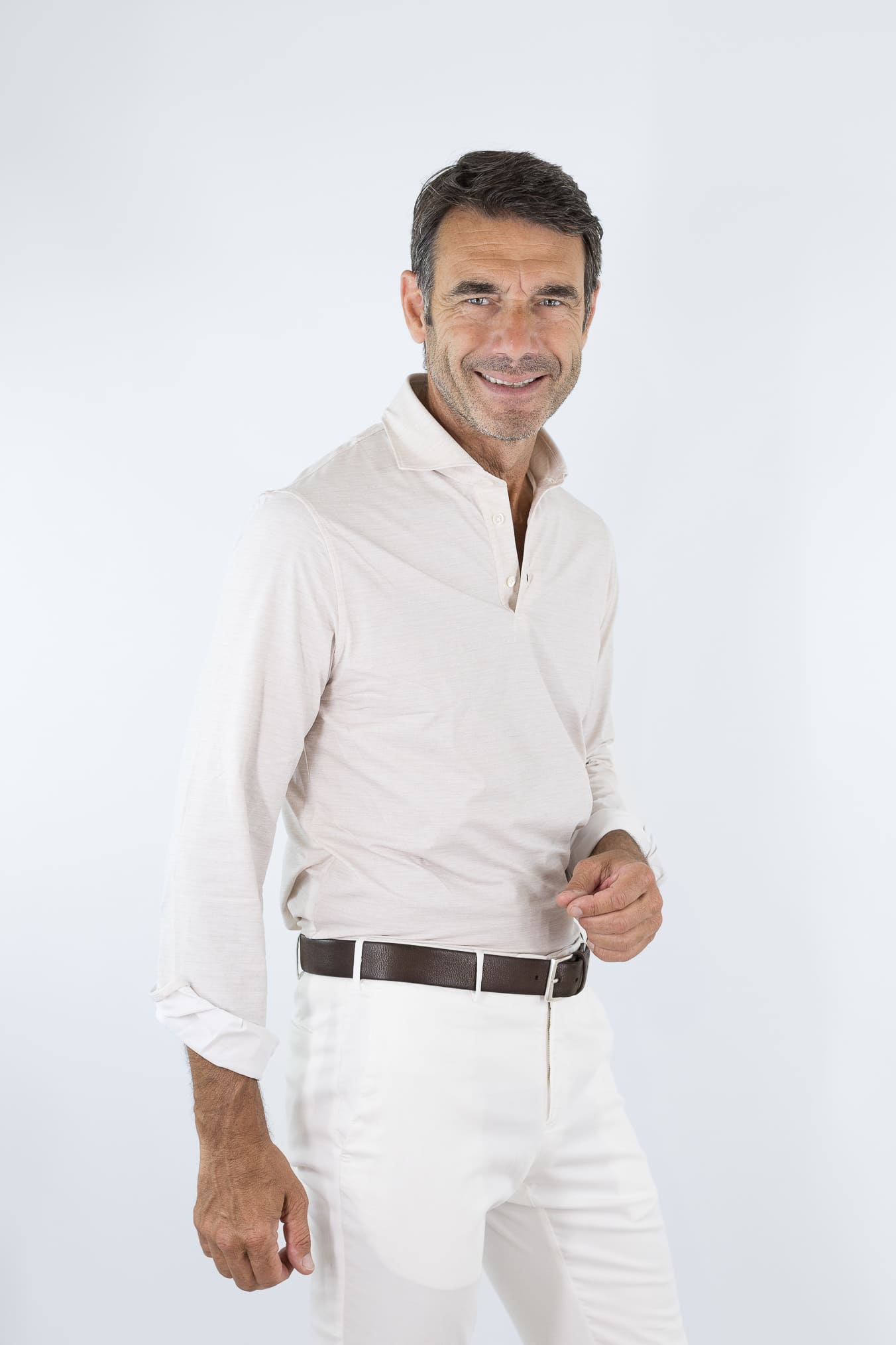 FFF Polo Active Stretch Microrighe Beige Melange