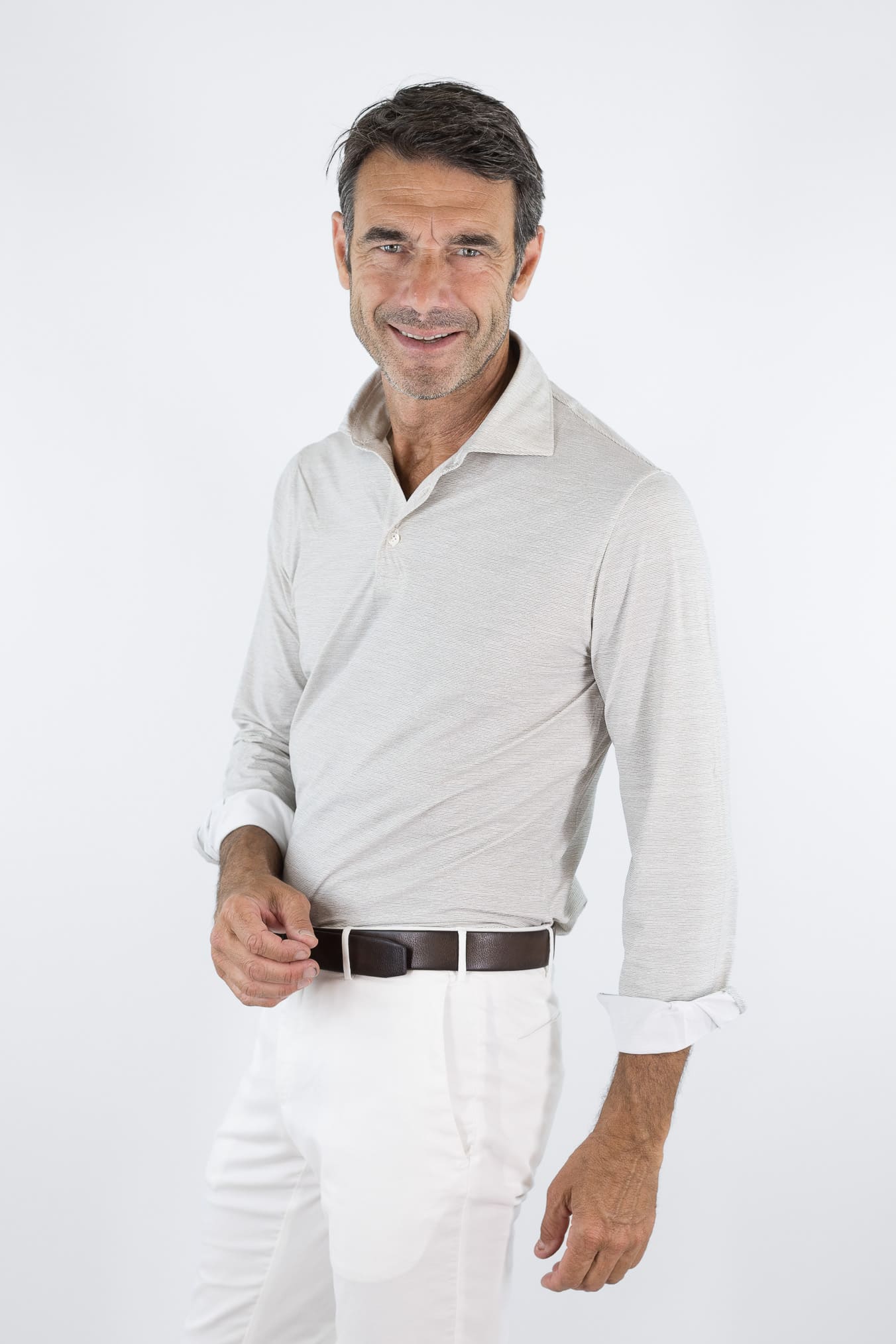 FFF Polo Active Stretch Microrighe Tortora