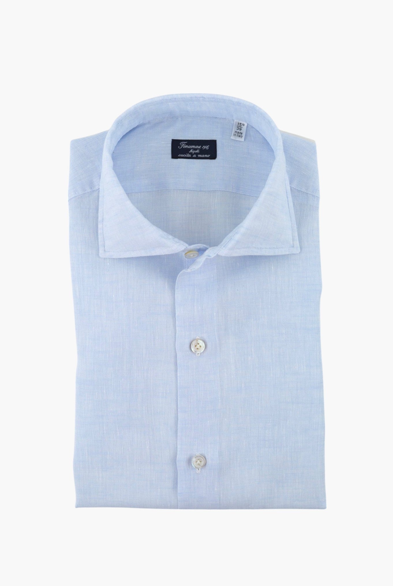 FINAMORE Camicia Napoli Lino Celeste di Finamore