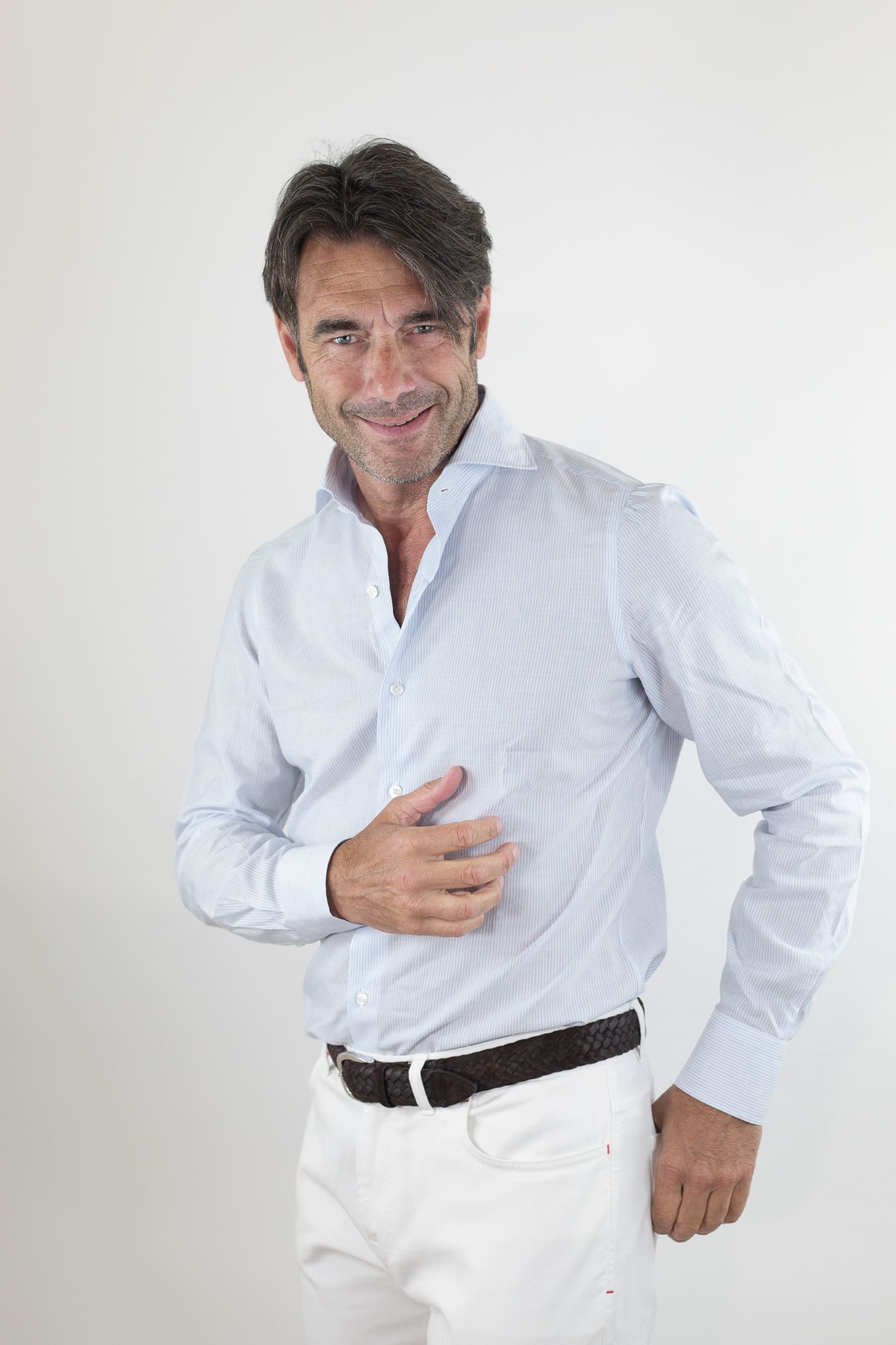 FINAMORE Camicia Napoli Tessuto Riva Righe Azzurre