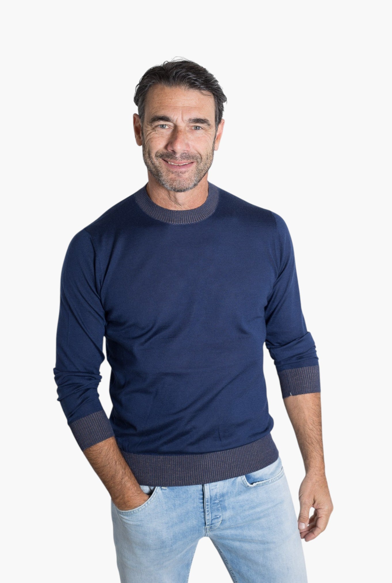 FIORONI Girocollo Vanisé Cashmere Seta Superlight Blu è