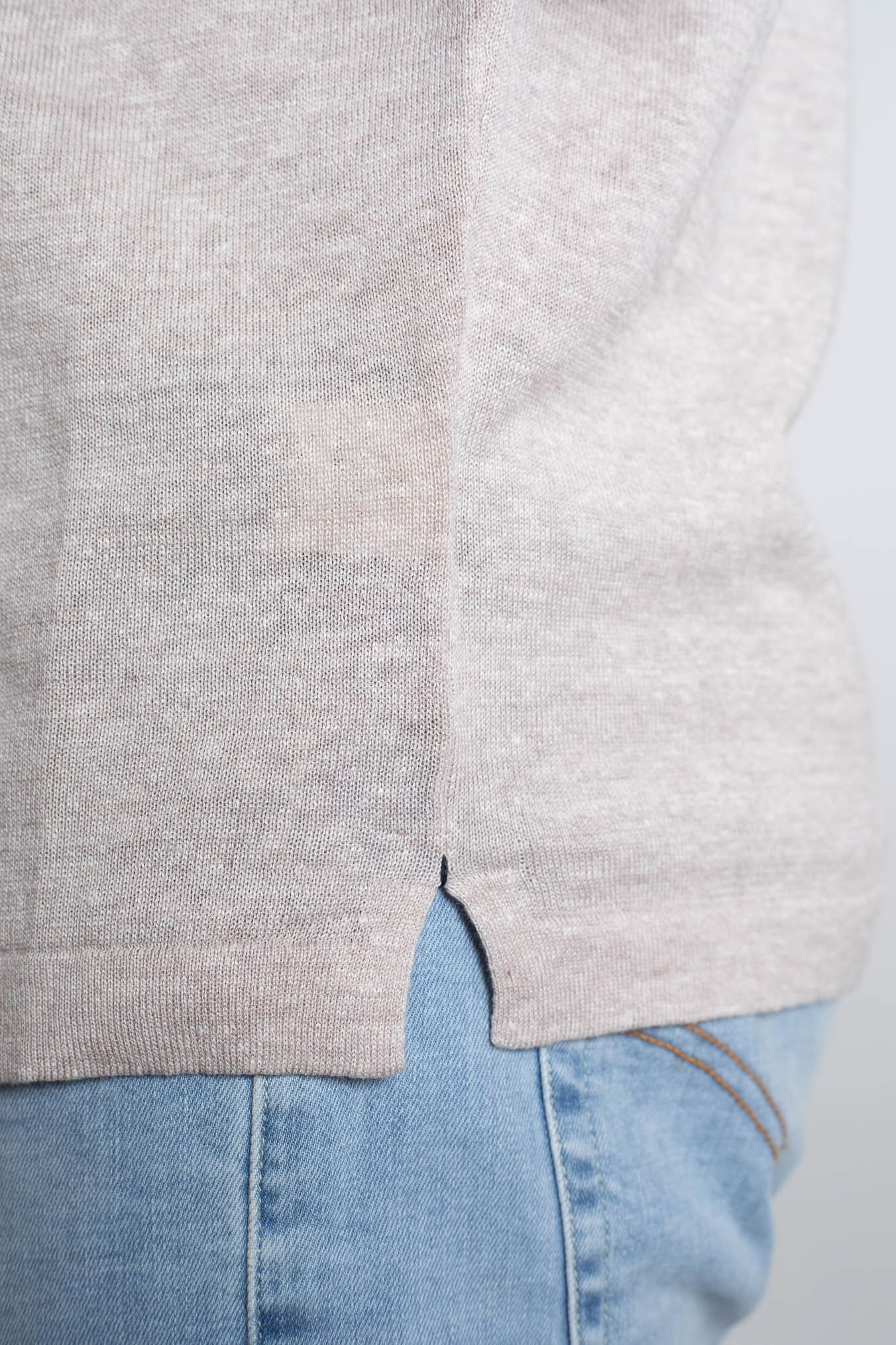 FIORONI Girocollo Doppio Collo Lino Cotone Beige Chiaro