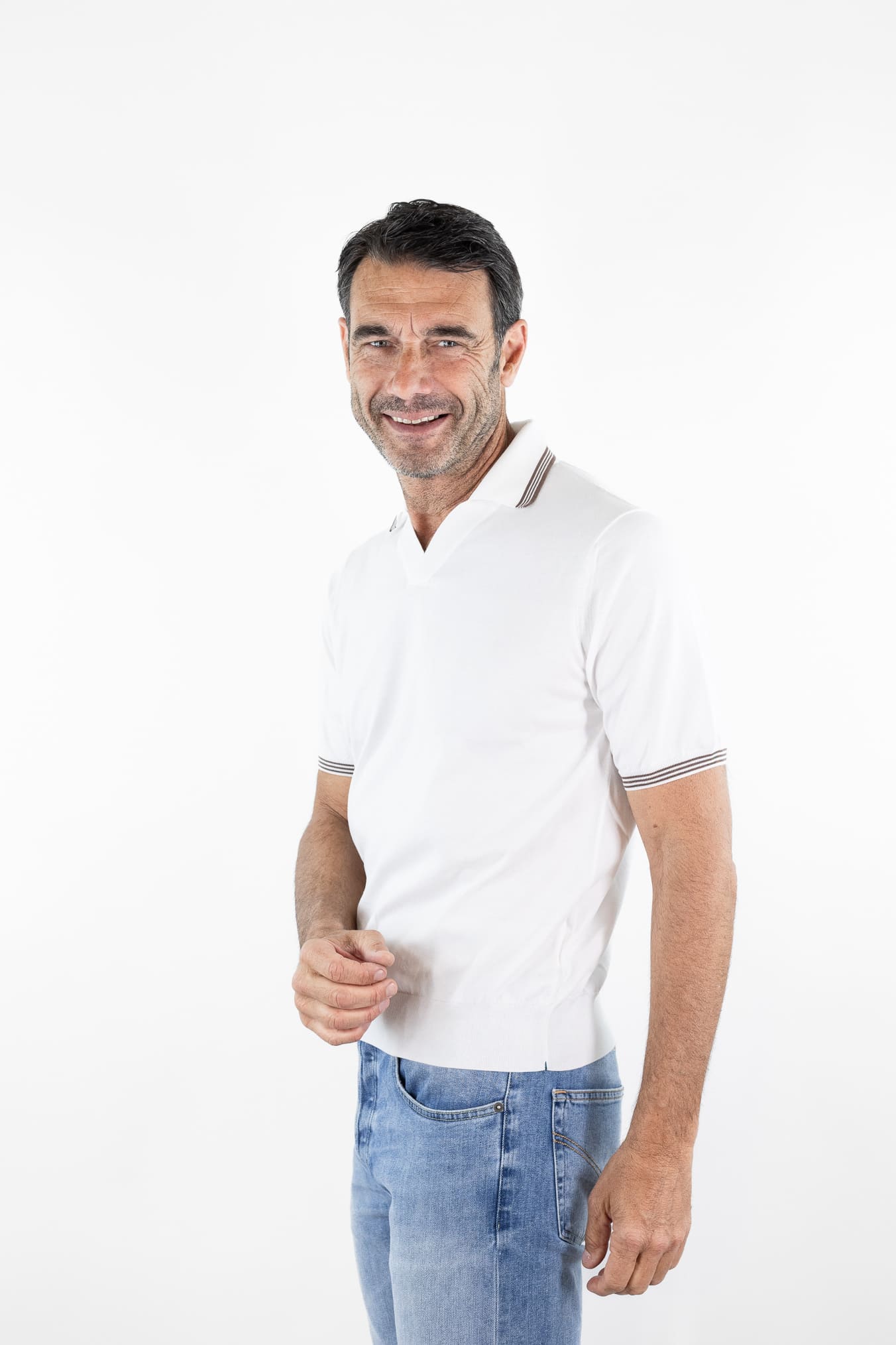 FIORONI Polo Skipper Collo Calciatore Bianco