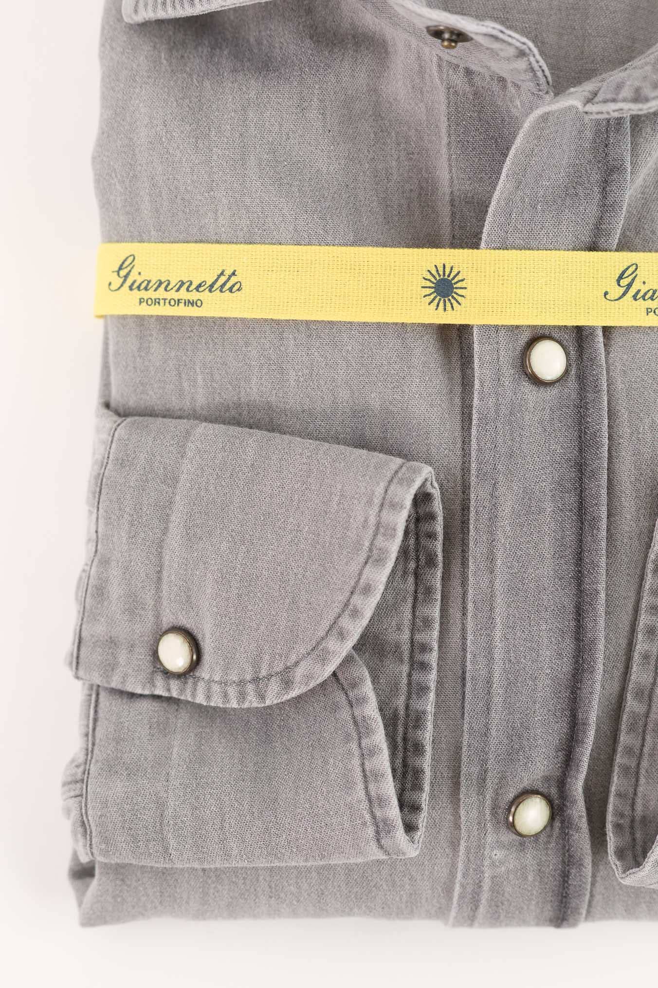 GIANNETTO PORTOFINO Camicia Denim Wash Grey Marmorizzato Slim Fit