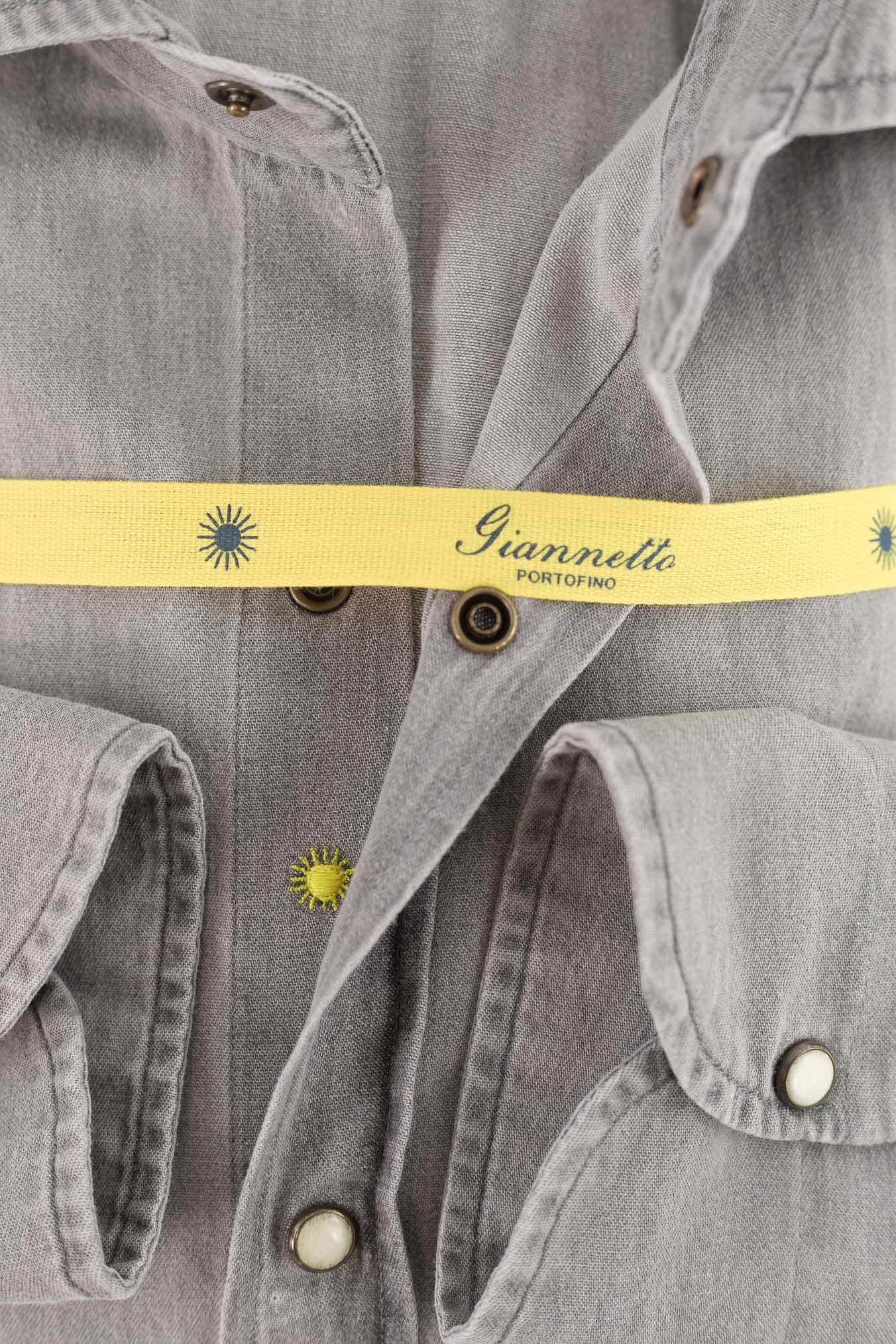 GIANNETTO PORTOFINO Camicia Denim Wash Grey Marmorizzato Slim Fit
