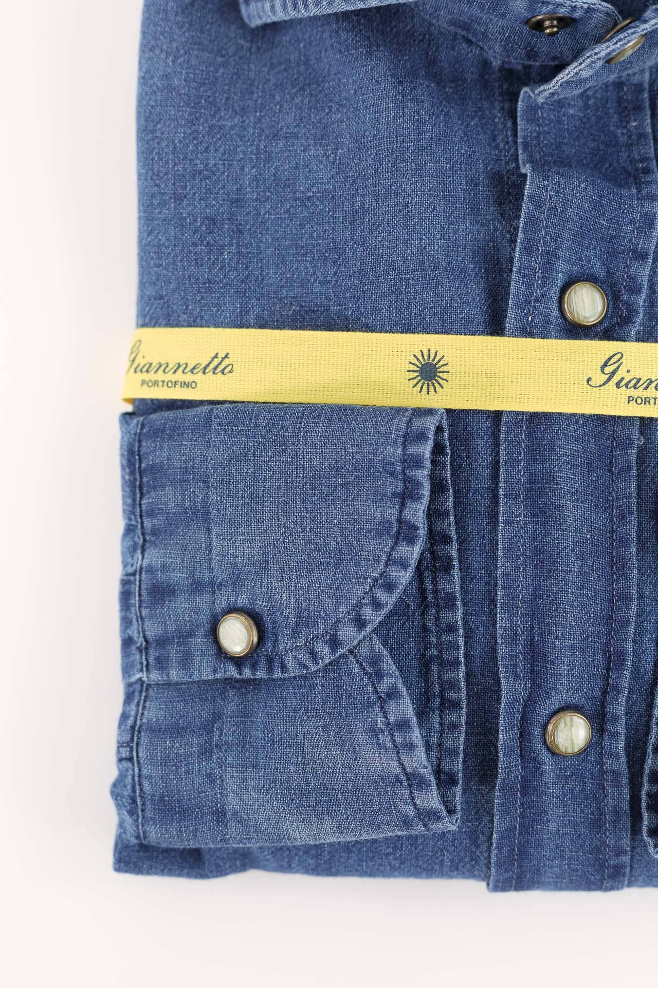 GIANNETTO PORTOFINO Camicia Denim Lino Cotone Slim Fit