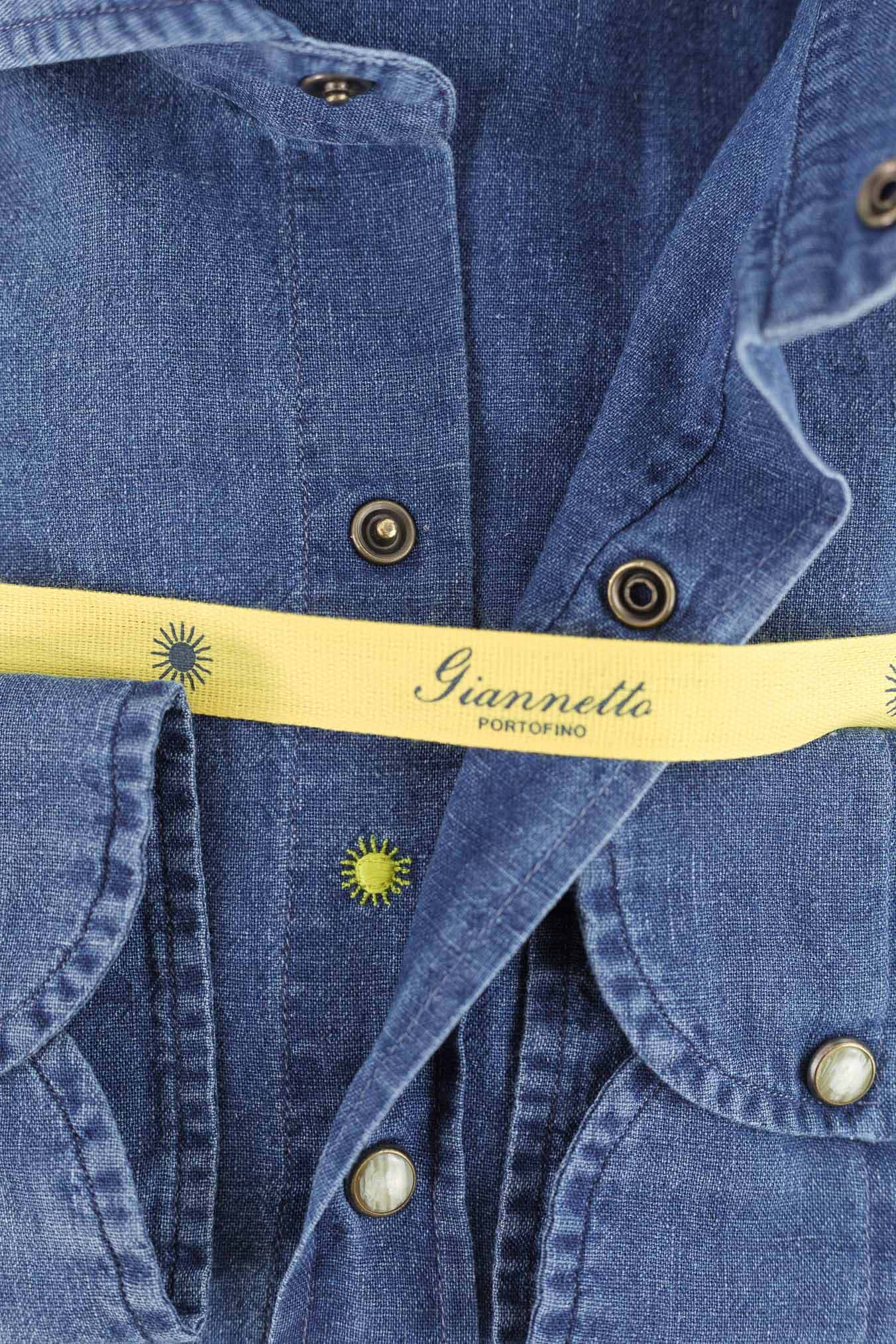 GIANNETTO PORTOFINO Camicia Denim Lino Cotone Slim Fit
