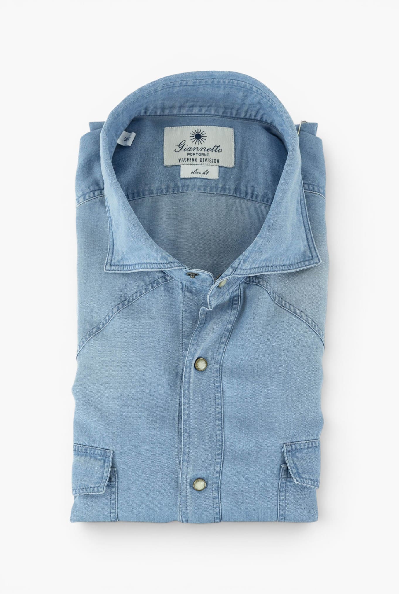 GIANNETTO PORTOFINO Camicia Texana Denim Chiaro Superlight