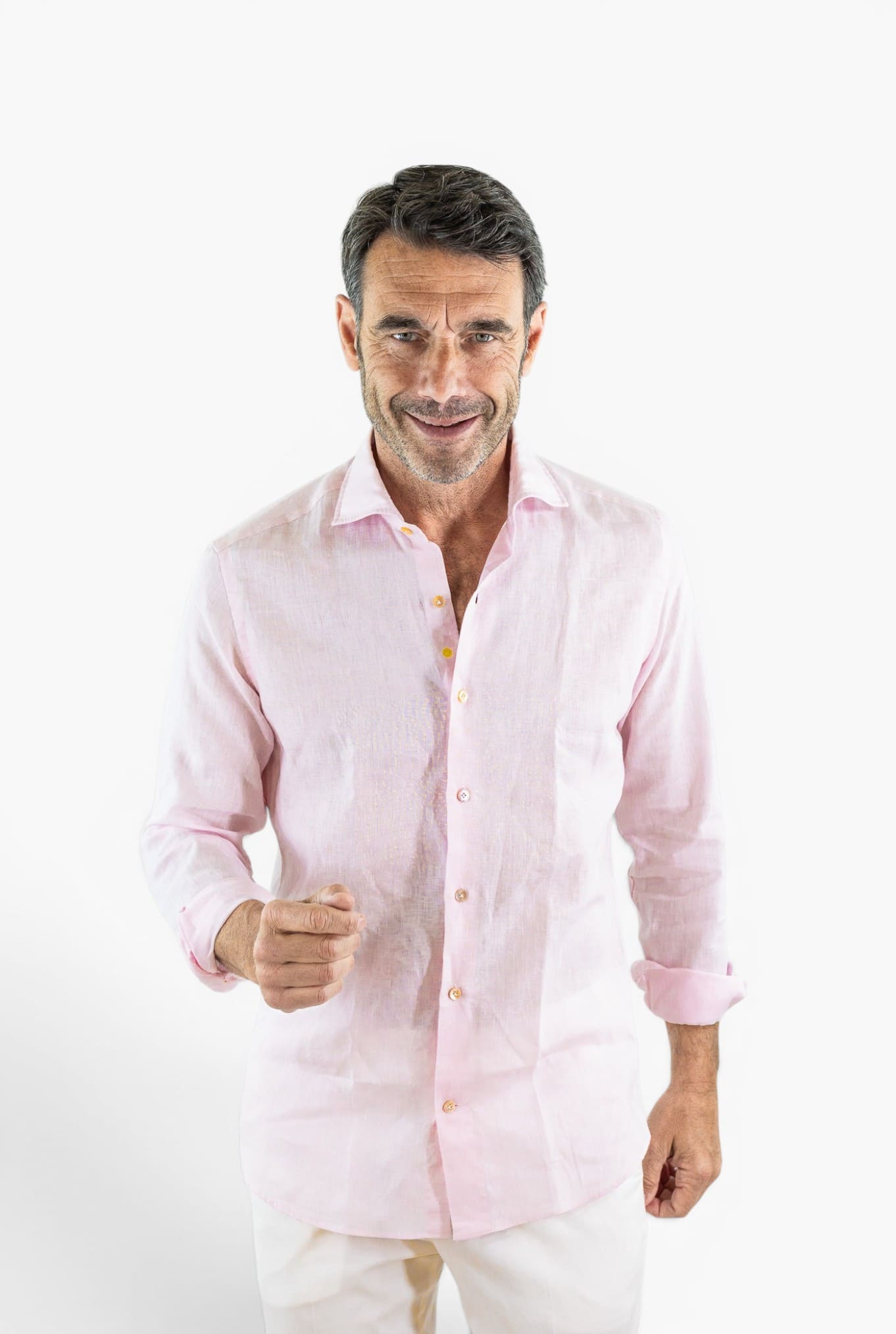 GIANNETTO PORTOFINO Camicia Lino Rosa COMFORT FIT