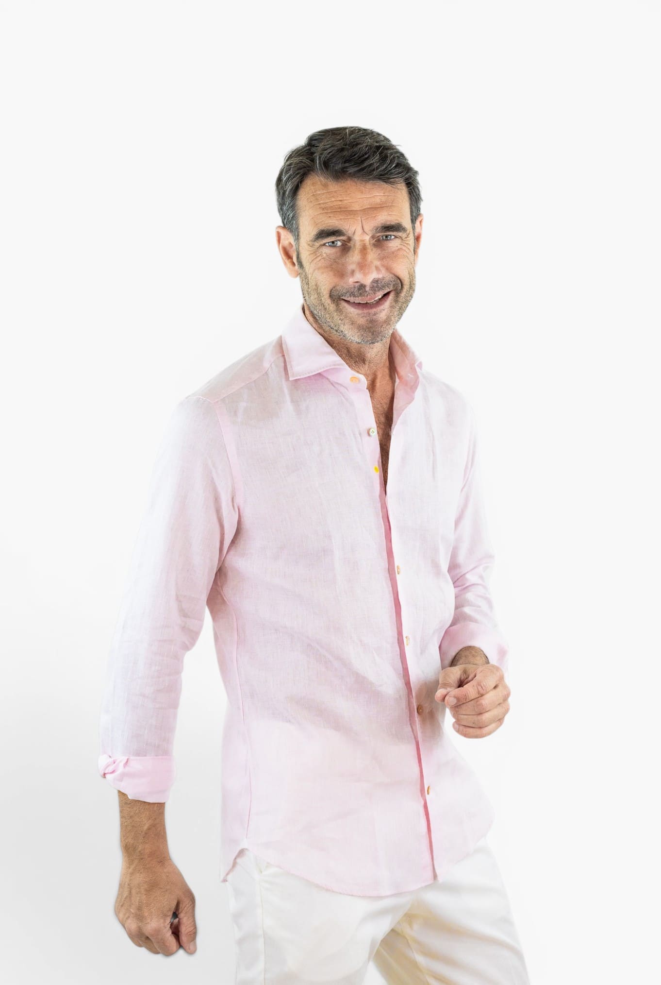 GIANNETTO PORTOFINO Camicia Lino Rosa COMFORT FIT
