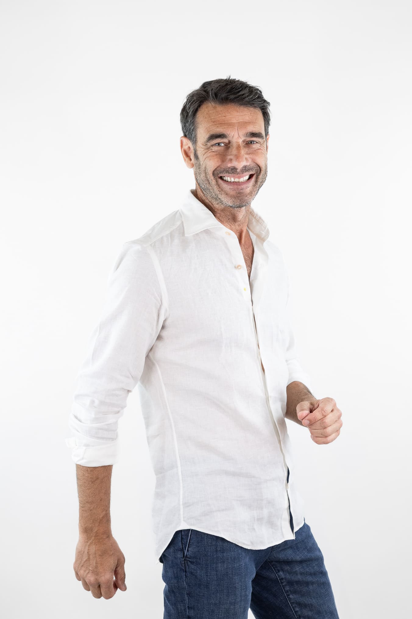 GIANNETTO PORTOFINO Camicia Lino Bianco SLIM FIT