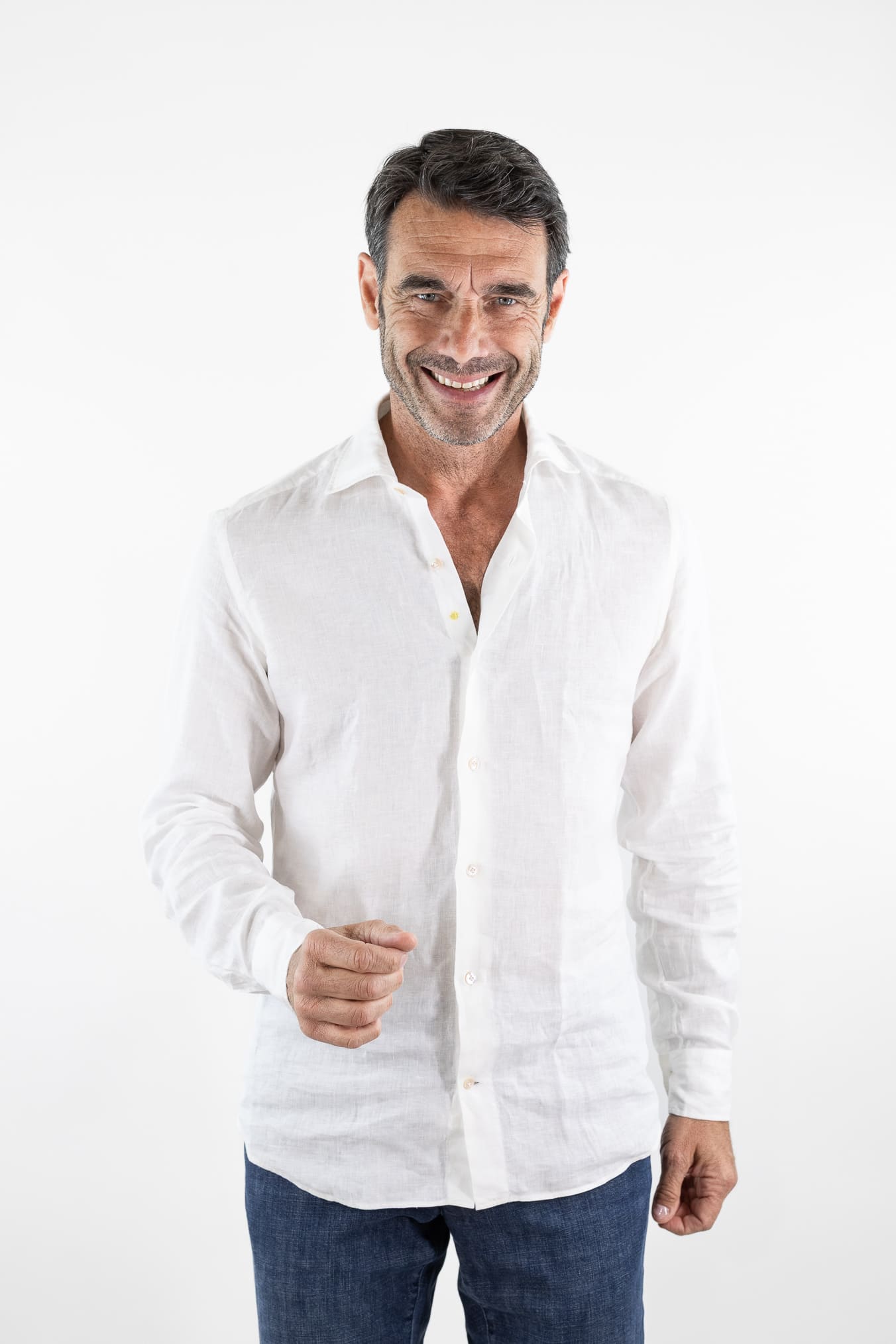 GIANNETTO PORTOFINO Camicia Lino Bianco SLIM FIT
