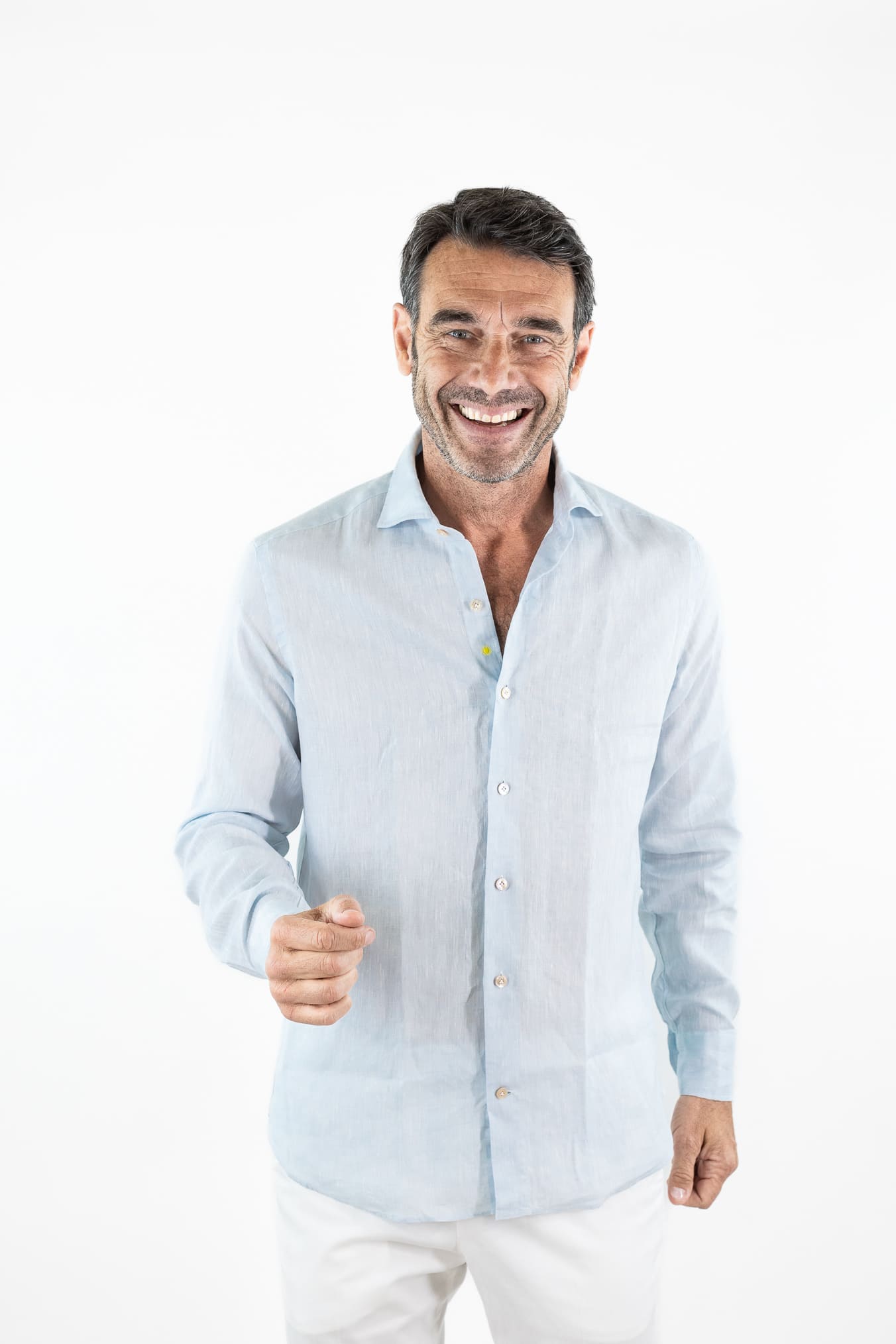 GIANNETTO PORTOFINO Camicia Lino Celeste COMFORT FIT