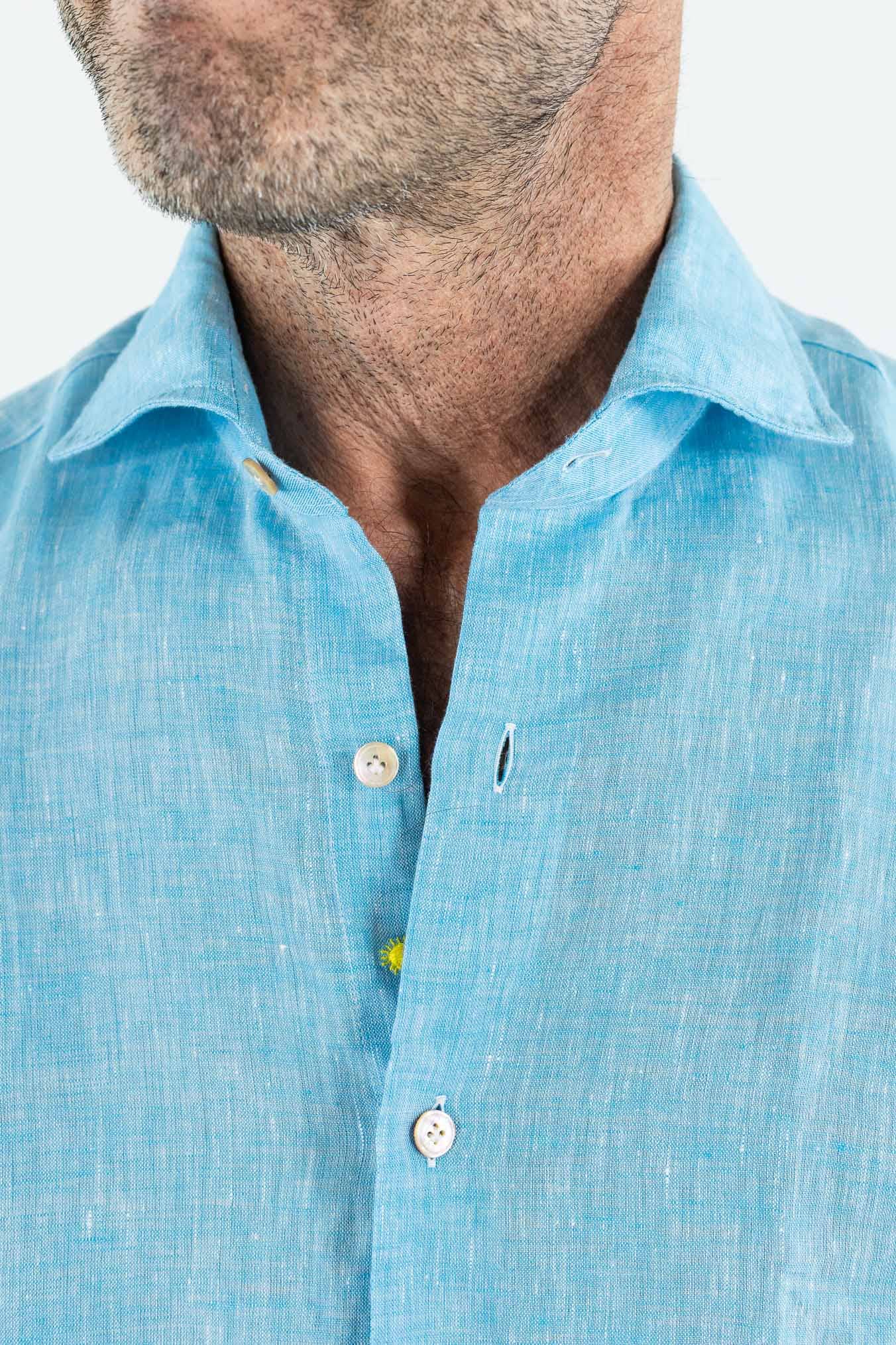 GIANNETTO PORTOFINO Camicia Lino Turchese COMFORT FIT