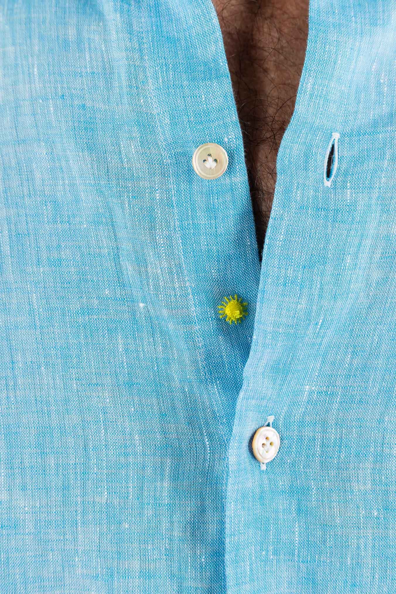 GIANNETTO PORTOFINO Camicia Lino Turchese COMFORT FIT