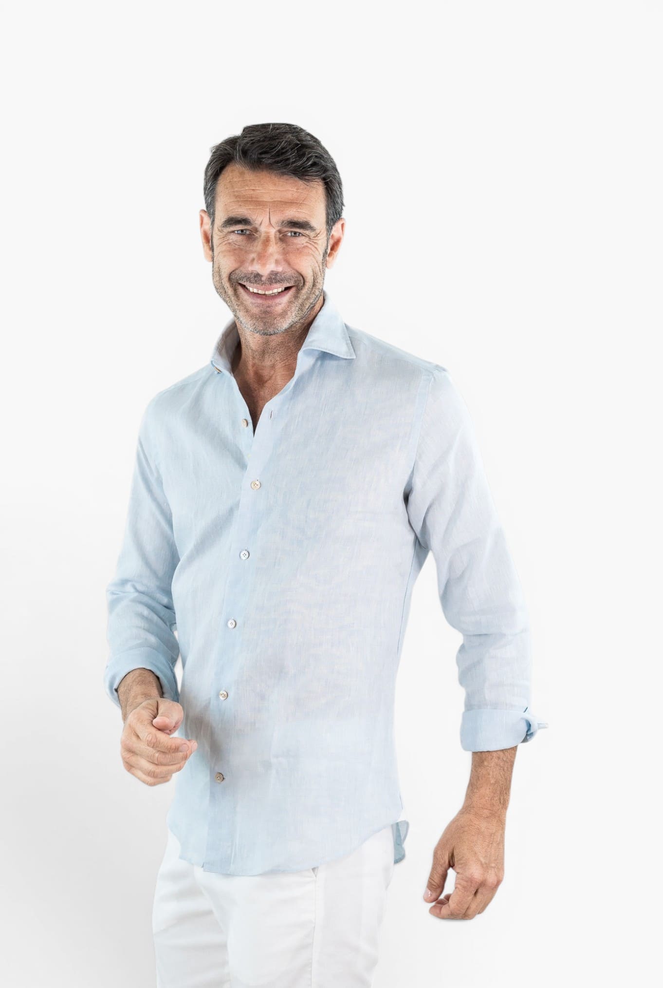 GIANNETTO PORTOFINO Camicia Lino Celeste SLIM FIT