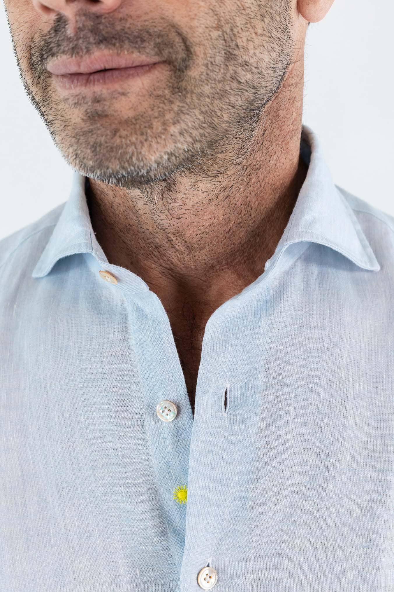 GIANNETTO PORTOFINO Camicia Lino Celeste SLIM FIT