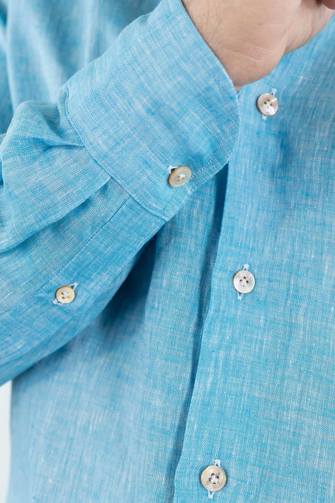 GIANNETTO PORTOFINO Camicia Lino Turchese SLIM FIT
