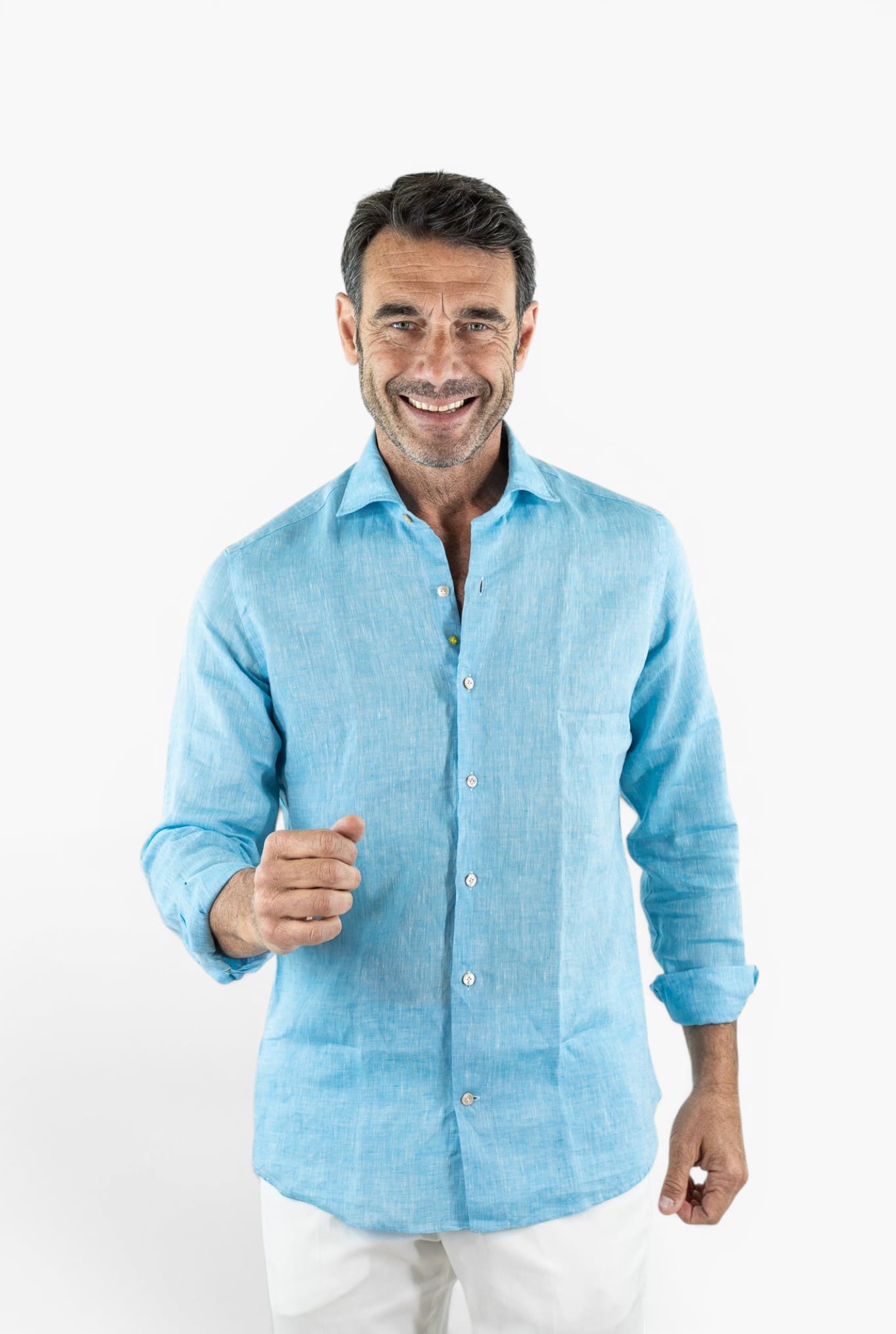 GIANNETTO PORTOFINO Camicia Lino Turchese SLIM FIT