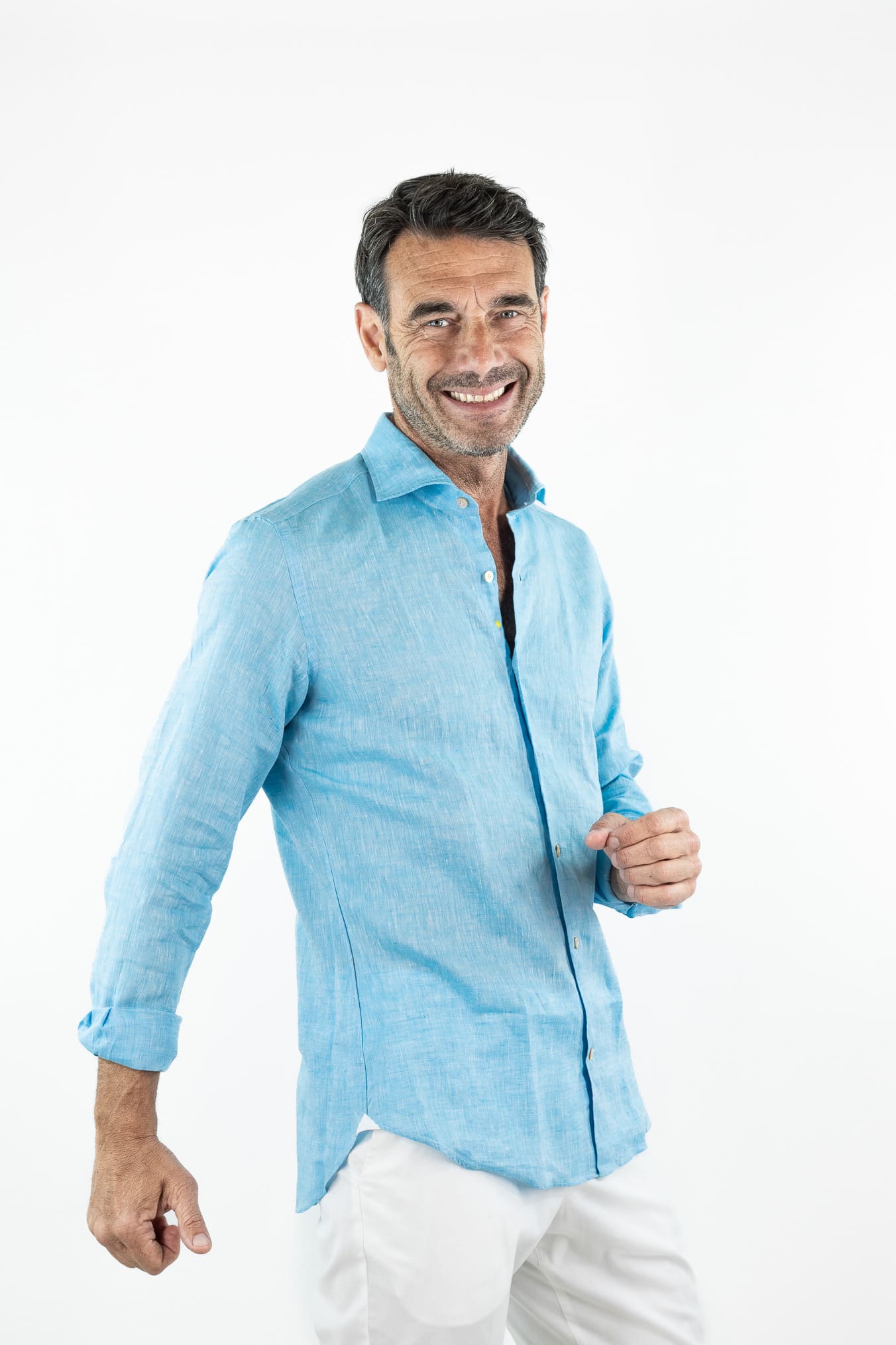 GIANNETTO PORTOFINO Camicia Lino Turchese SLIM FIT