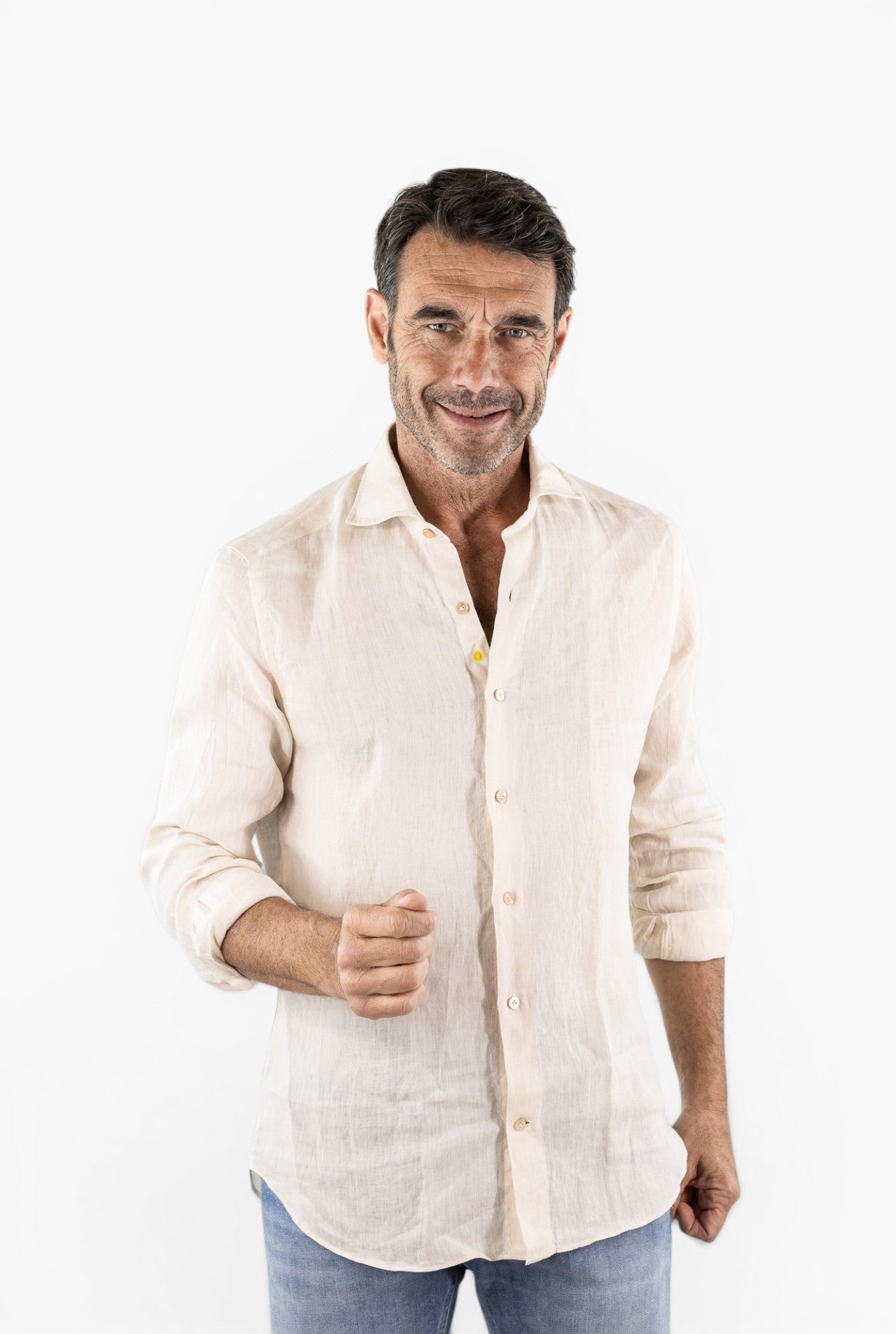 GIANNETTO PORTOFINO Camicia Lino Sabbia COMFORT FIT