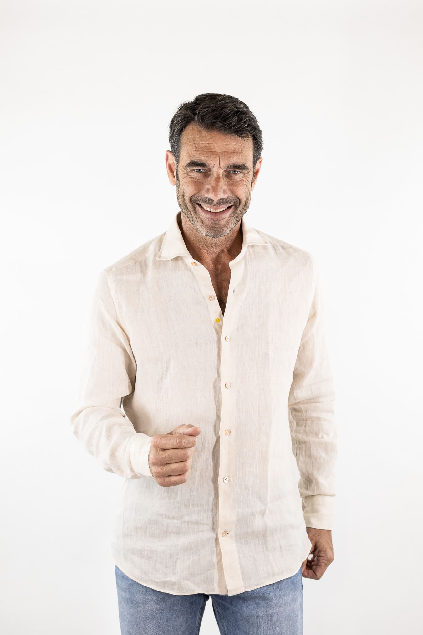 GIANNETTO PORTOFINO Camicia Lino Sabbia COMFORT FIT