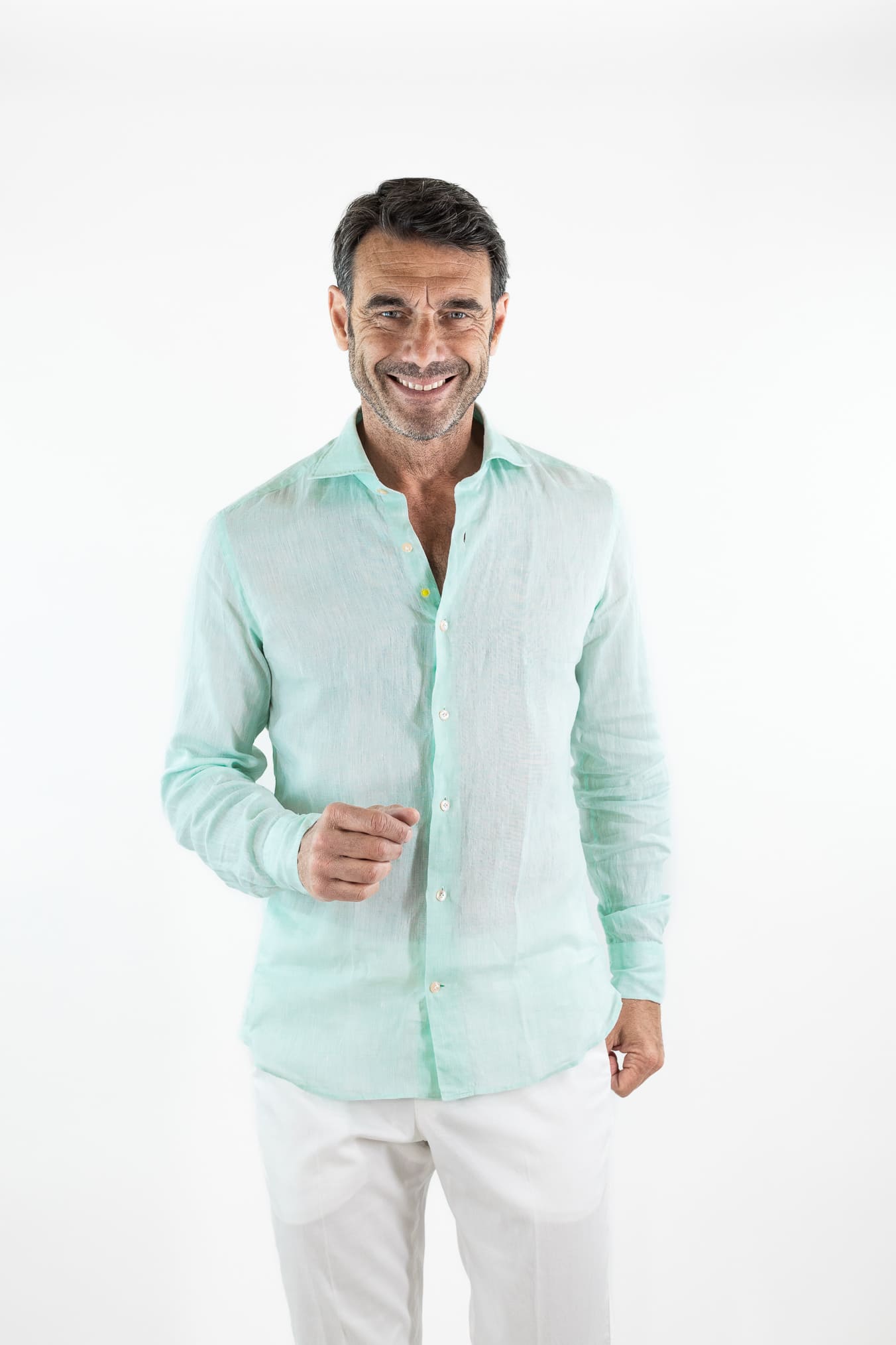 GIANNETTO PORTOFINO Camicia Lino Verde Acqua COMFORT FIT