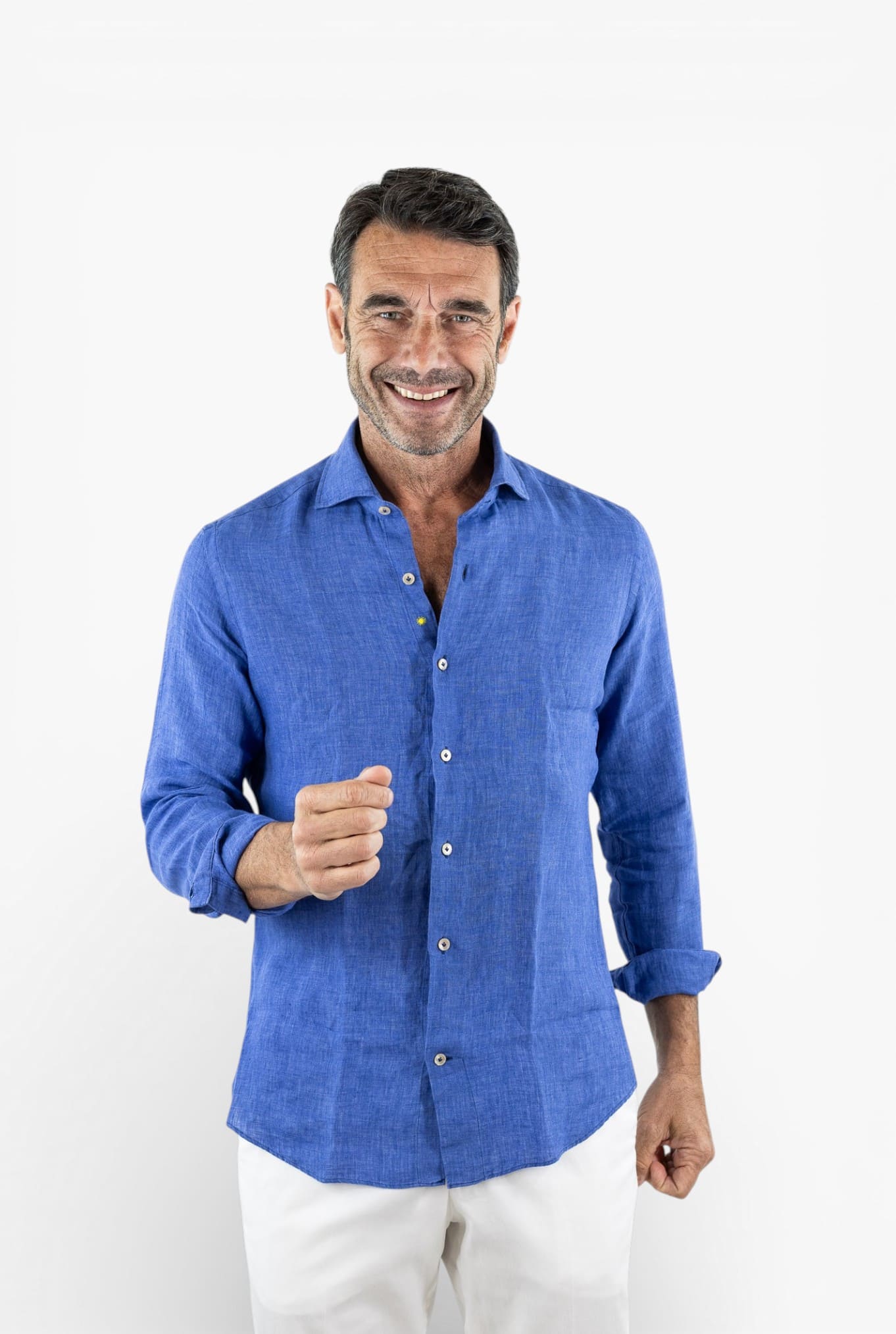 GIANNETTO PORTOFINO Camicia Lino Azzurro COMFORT FIT
